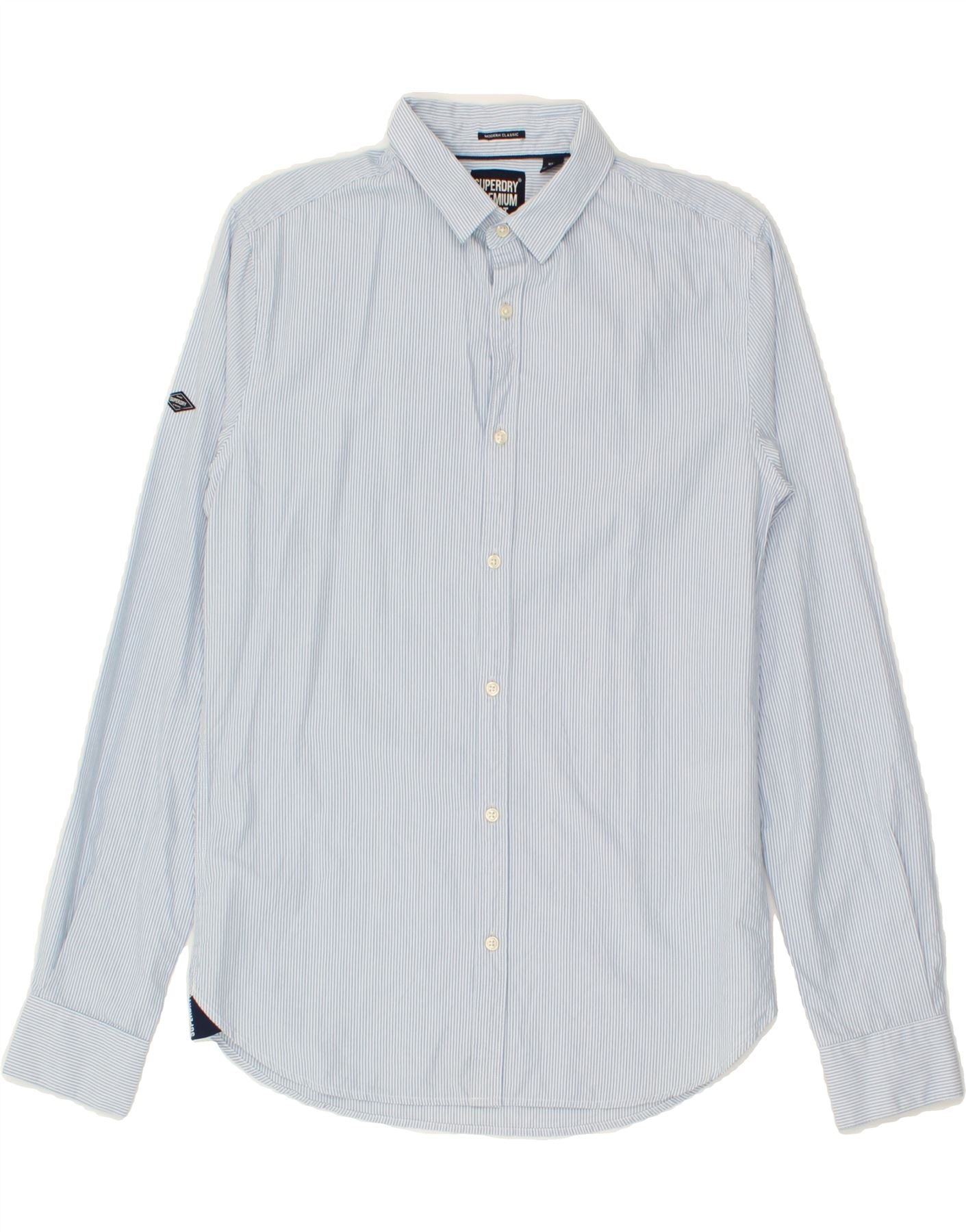 image of SUPERDRY Mens Modern Classic Shirt Small Blue Pinstripe Cotton