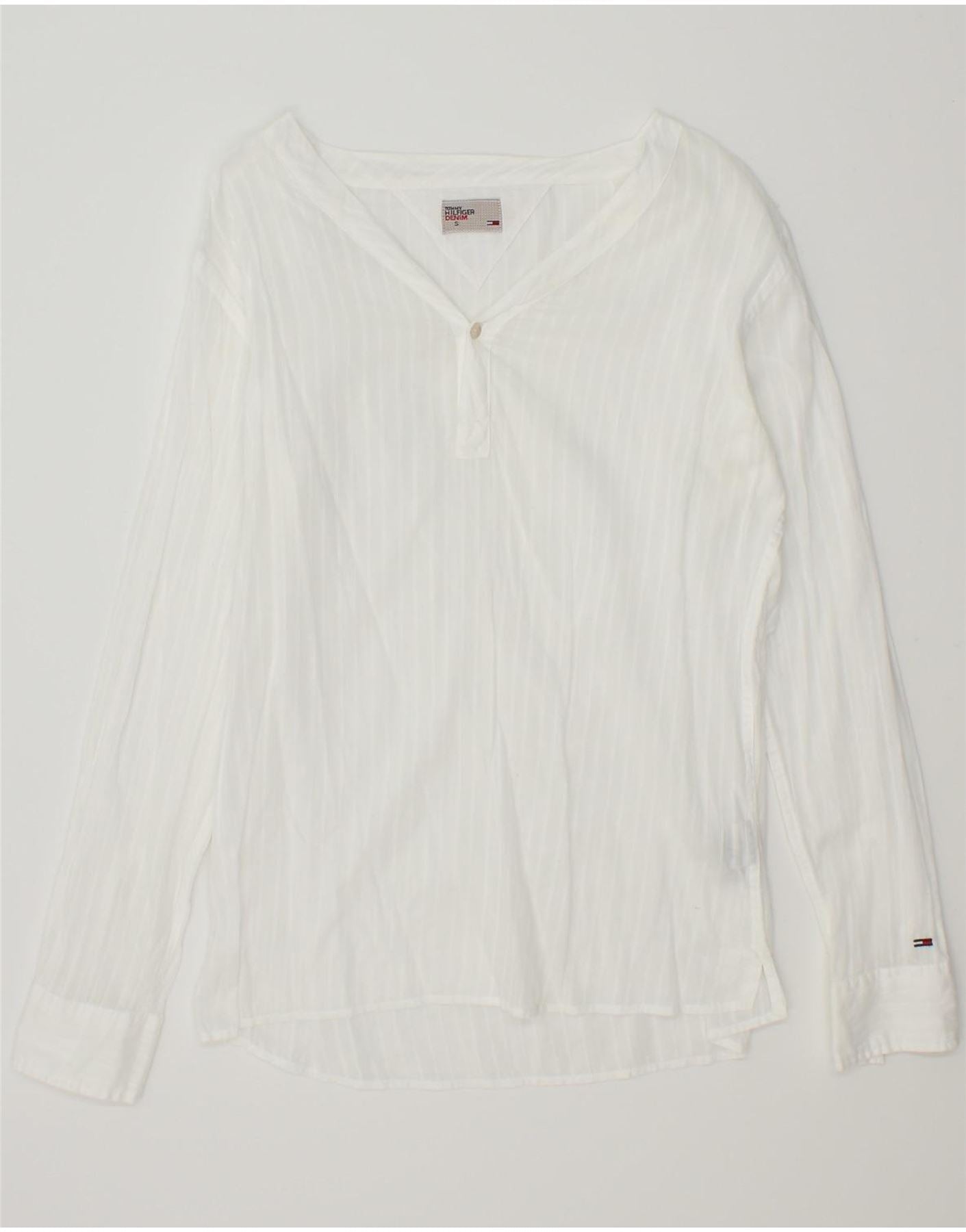 image of TOMMY HILFIGER Womens Longline Oversized Pullover Shirt UK 10 Small White