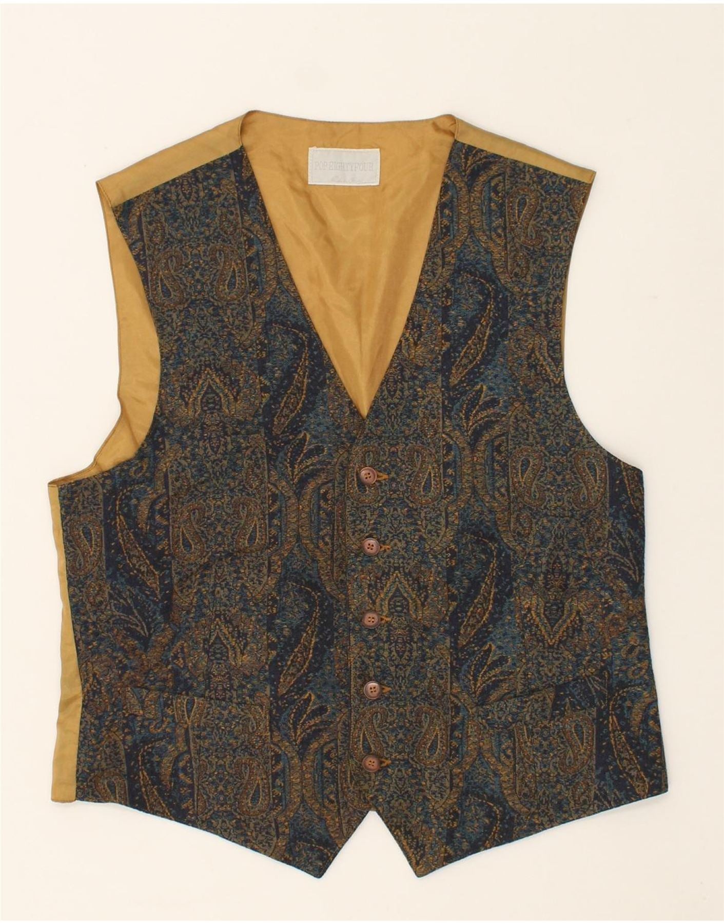 image of VINTAGE Mens Waistcoat  Large Blue Paisley Viscose