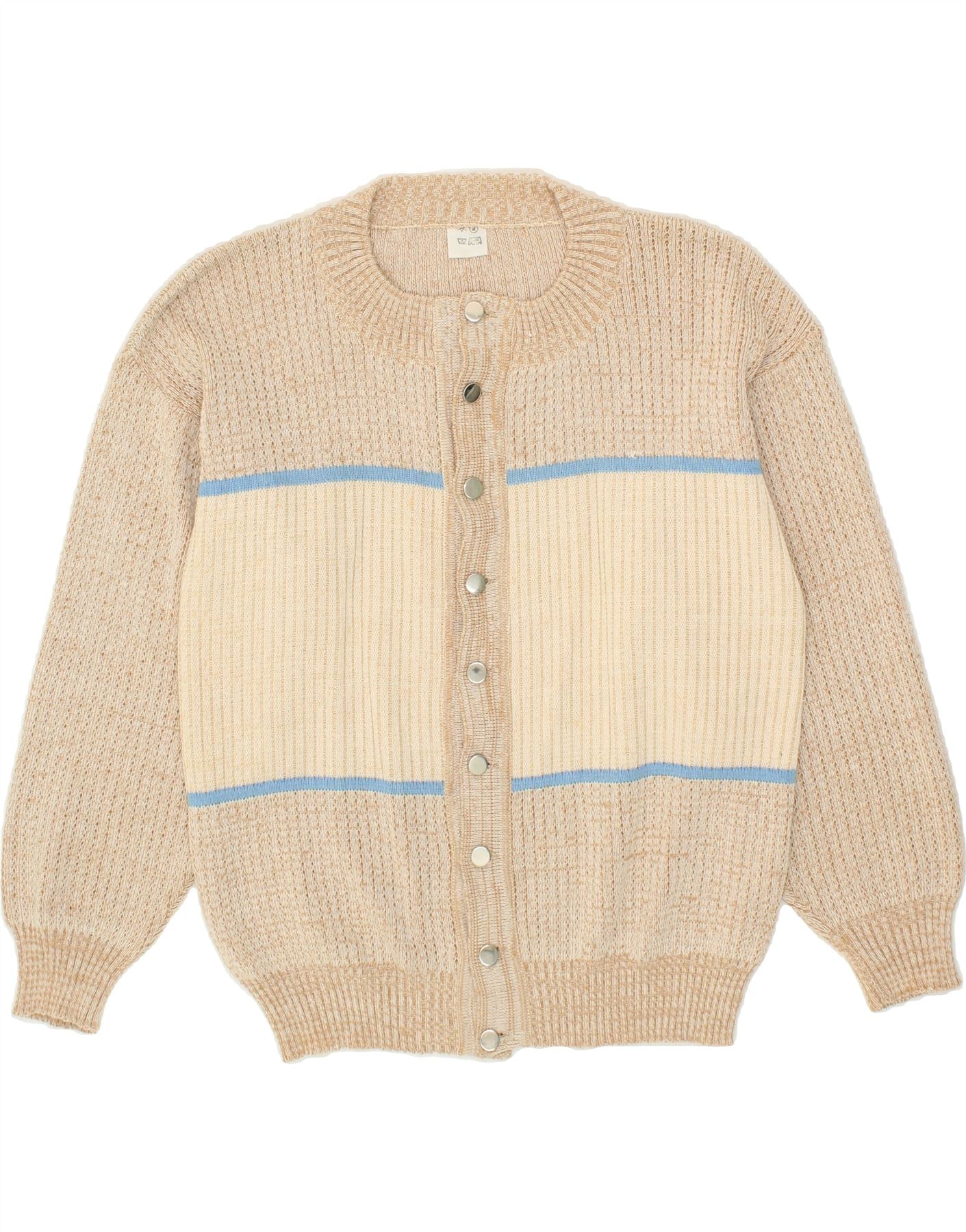 Image of VINTAGE Mens Cardigan Sweater Small Beige Colourblock Polyester