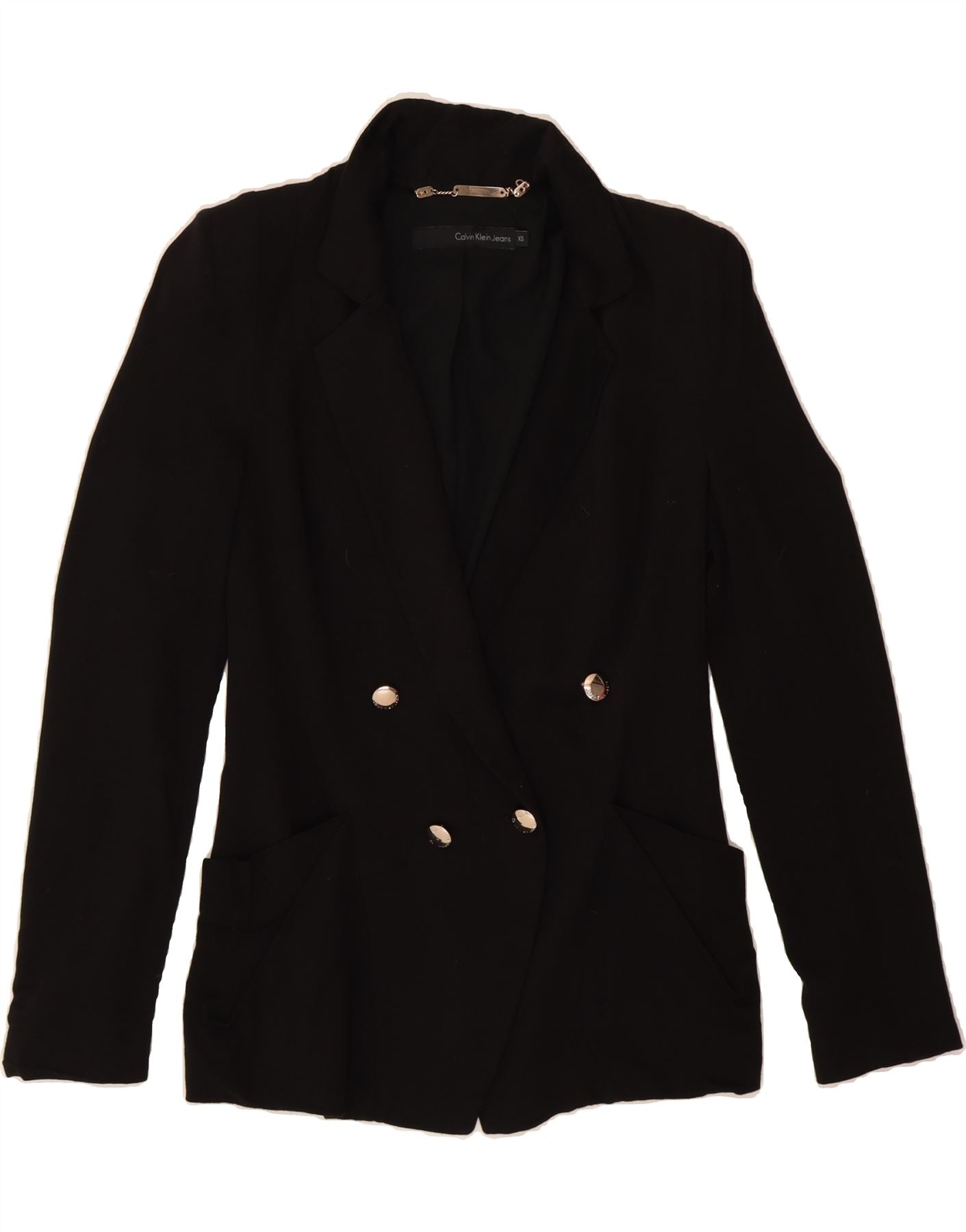 image of CALVIN KLEIN JEANS Womens Double Breasted Blazer Jacket UK 6 XS Black
