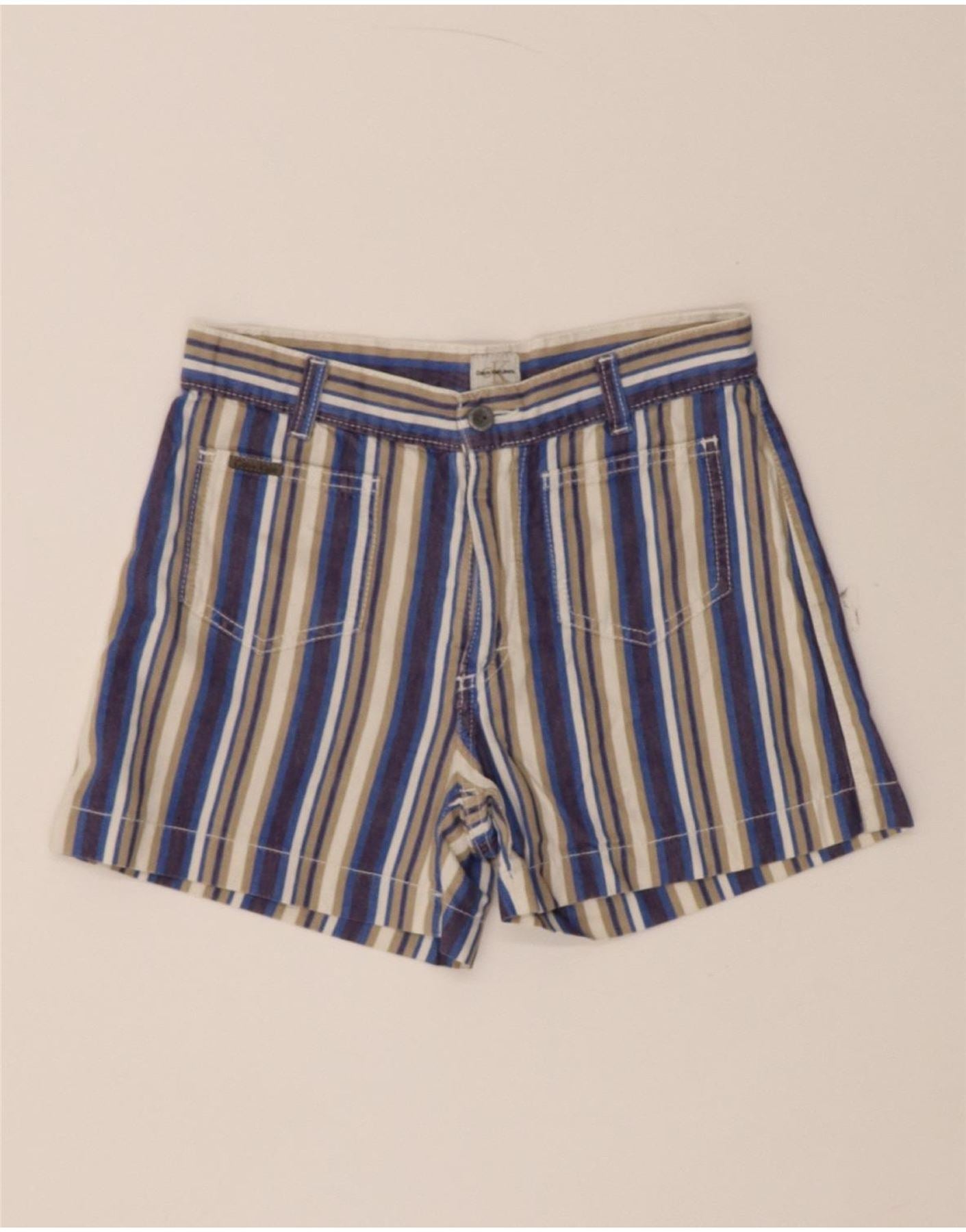 image of CALVIN KLEIN Womens Casual Shorts W24 XS  Blue Striped Cotton
