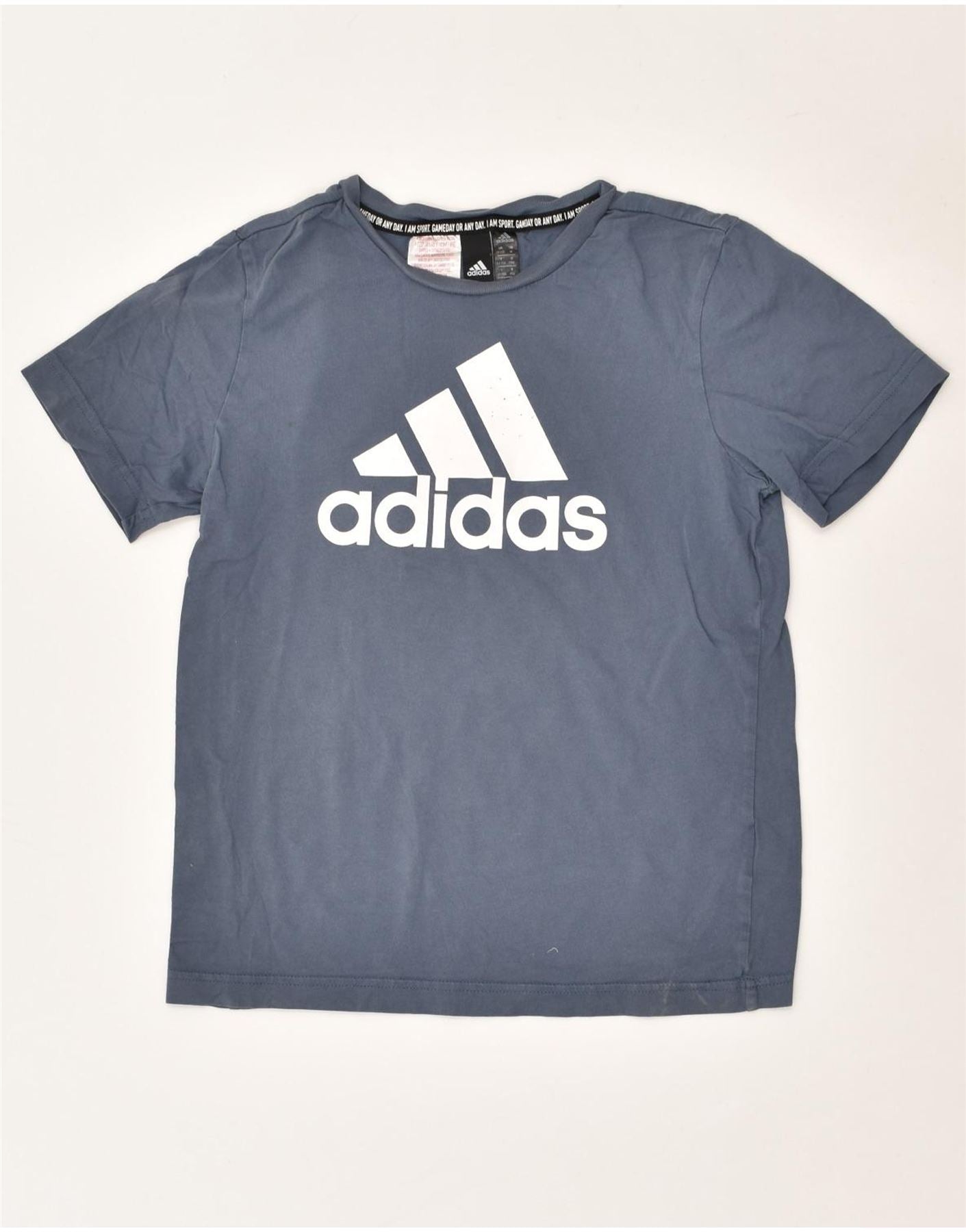 ADIDAS Boys Graphic T-Shirt Top 11-12 Years Grey Cotton