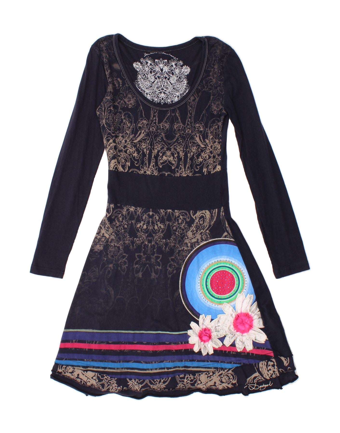 image of DESIGUAL Womens Graphic A-Line Dress UK 8 Small Navy Blue Floral