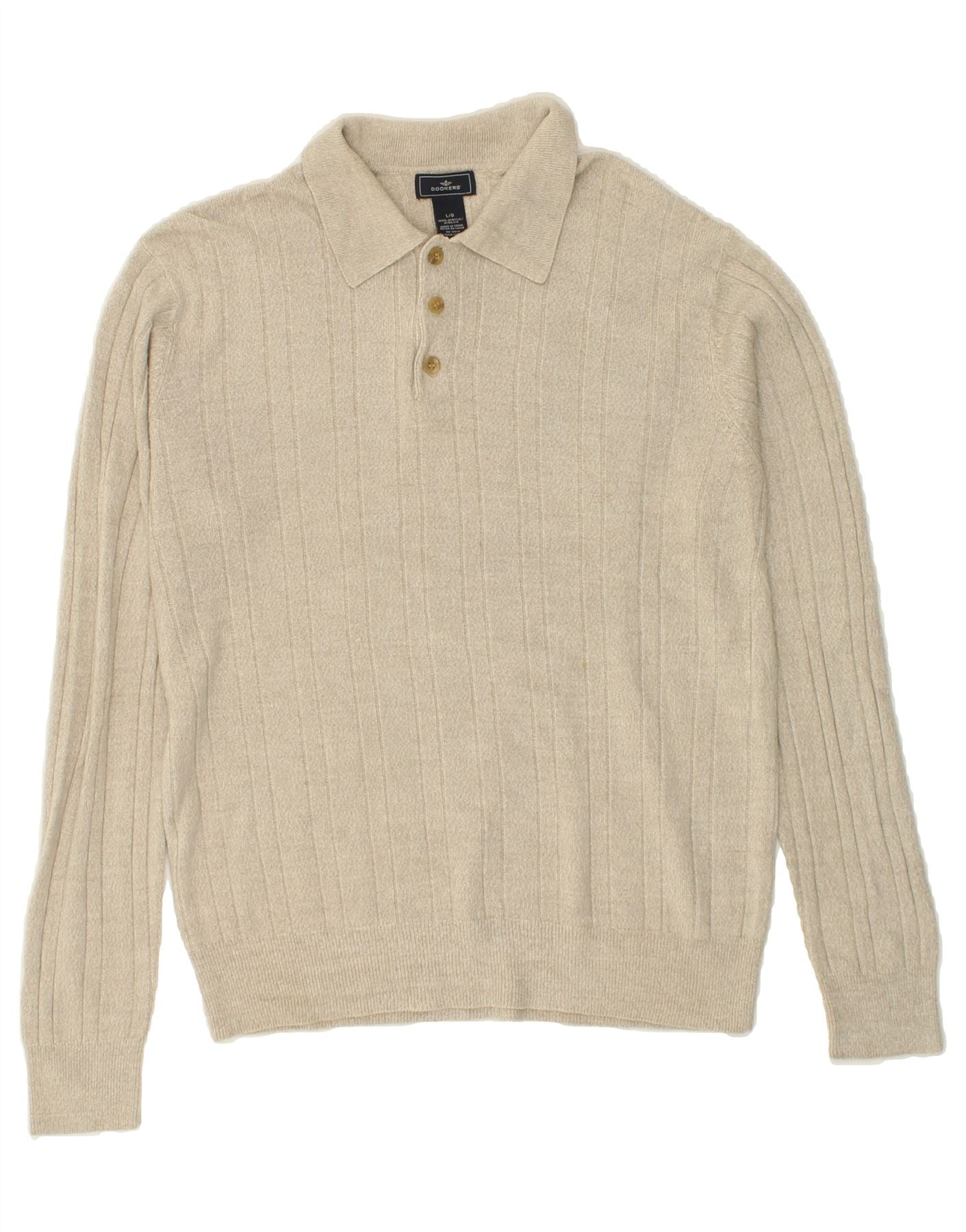 image of DOCKERS Mens Polo Neck Jumper Sweater Large Beige Acrylic