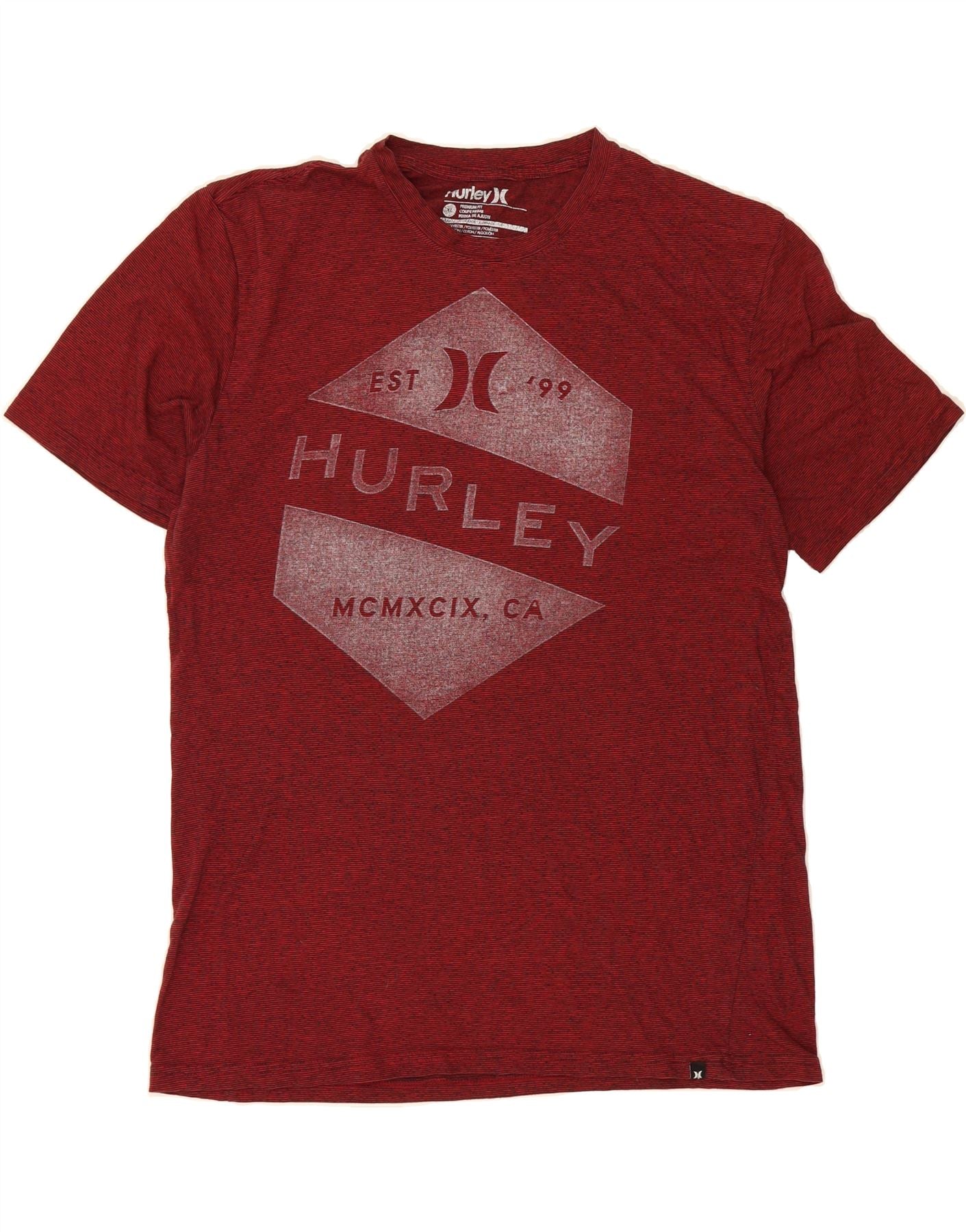 image of HURLEY Mens Tall Graphic T-Shirt Top XL Burgundy Pinstripe Polyester