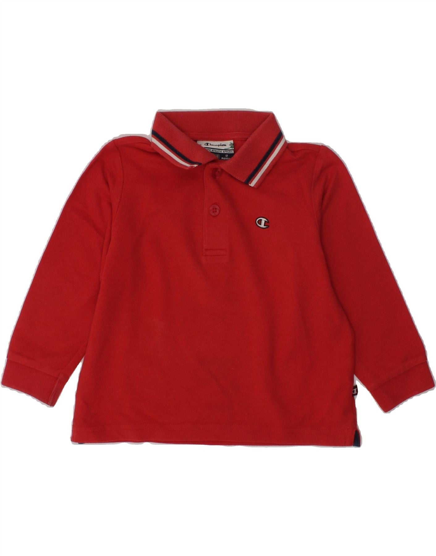 Image of CHAMPION Baby Boys Long Sleeve Polo Shirt 9-12 Months Small  Red Cotton