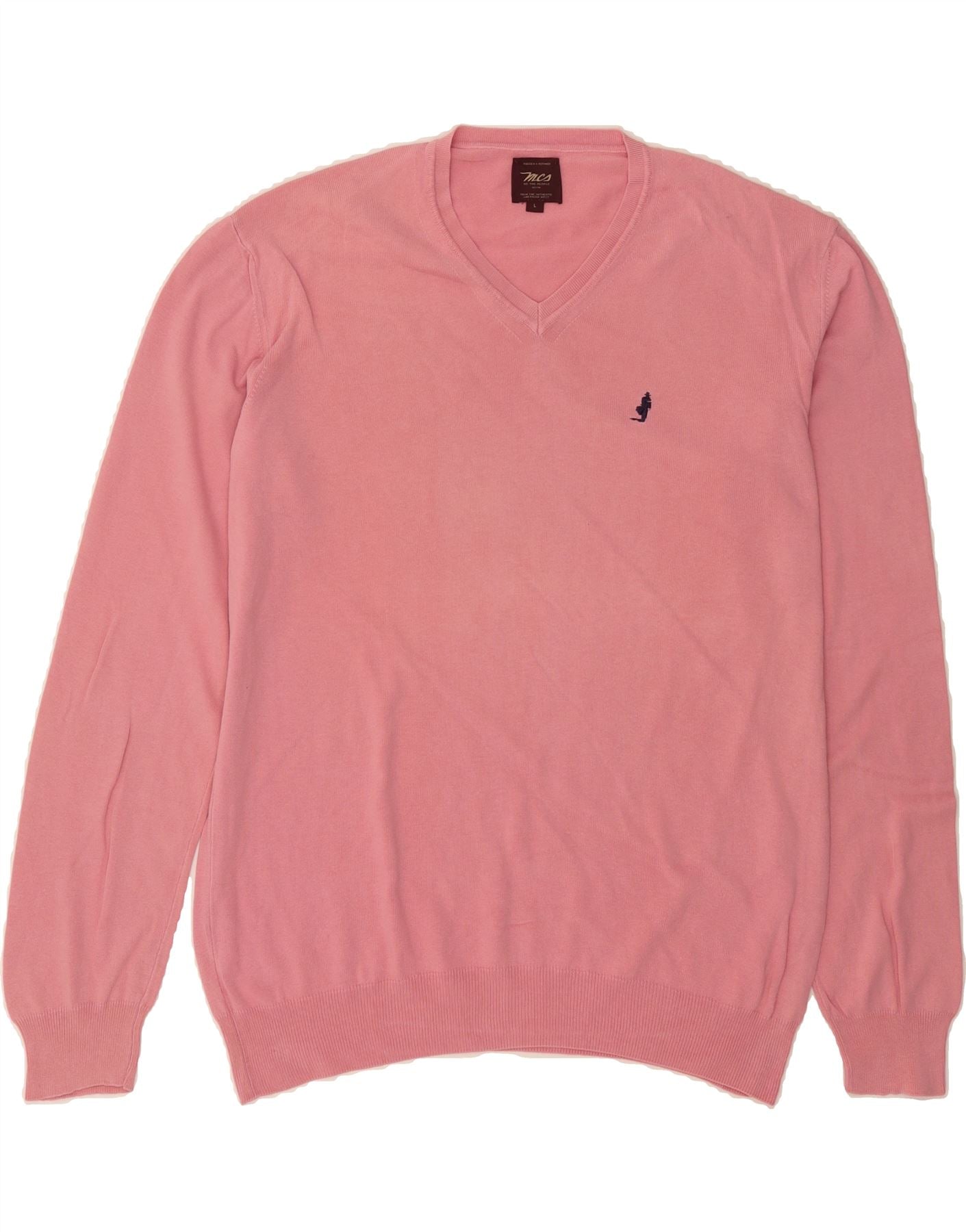 image of MARLBORO CLASSICS Mens V-Neck Jumper Sweater Large Pink