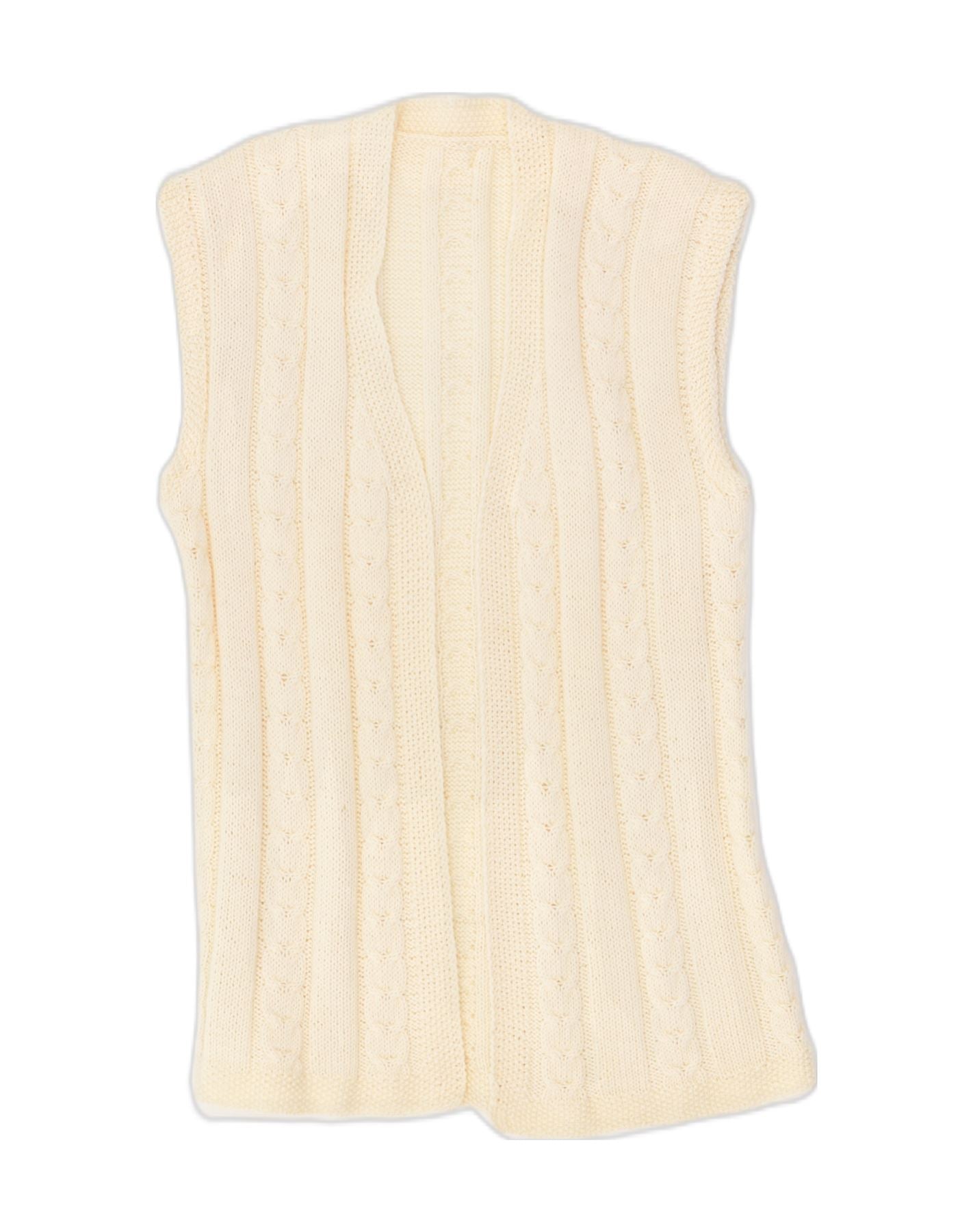 image of VINTAGE Womens Sleeveless Cardigan Sweater UK 14 Medium Beige Acrylic