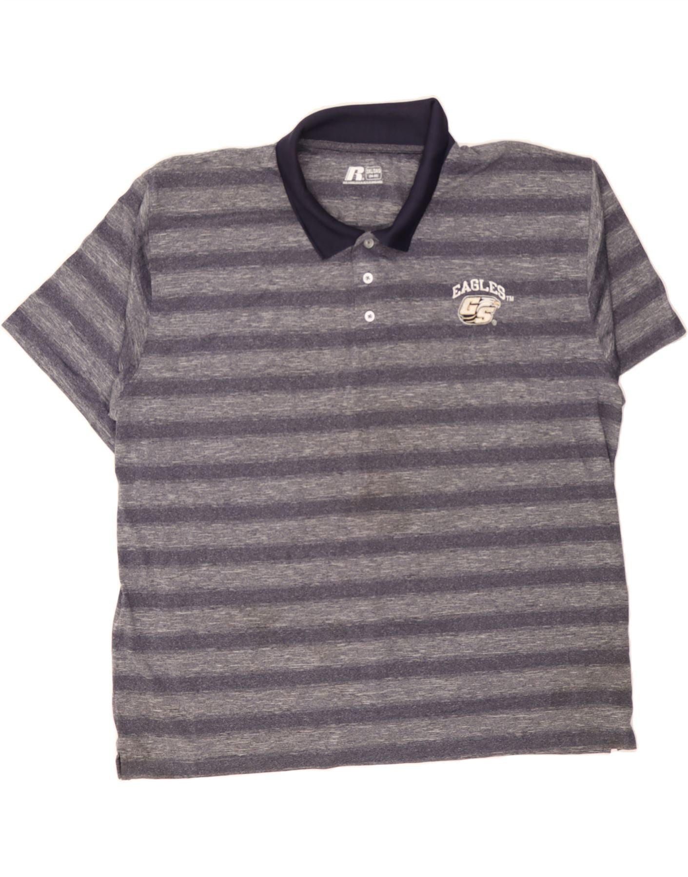 image of RUSSELL ATHLETIC Mens Eagles Polo Shirt UK 54/56 3XL Navy Blue Striped