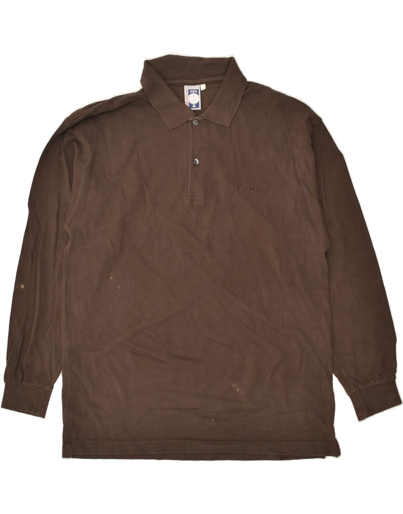 image of LOTTO Mens Long Sleeve Polo Shirt XL Brown Cotton