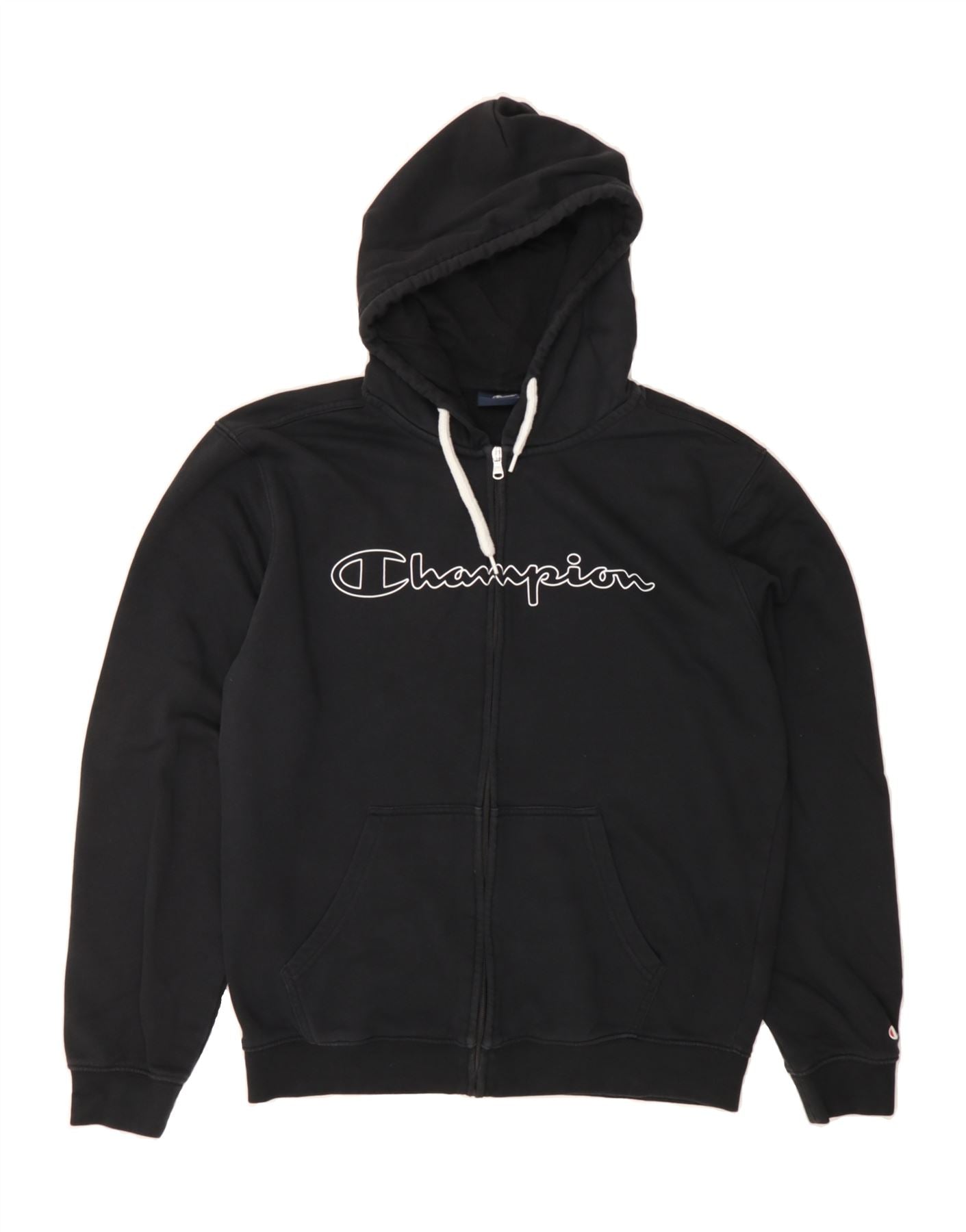 image of CHAMPION Mens Graphic Zip Hoodie Sweater Large Black Cotton