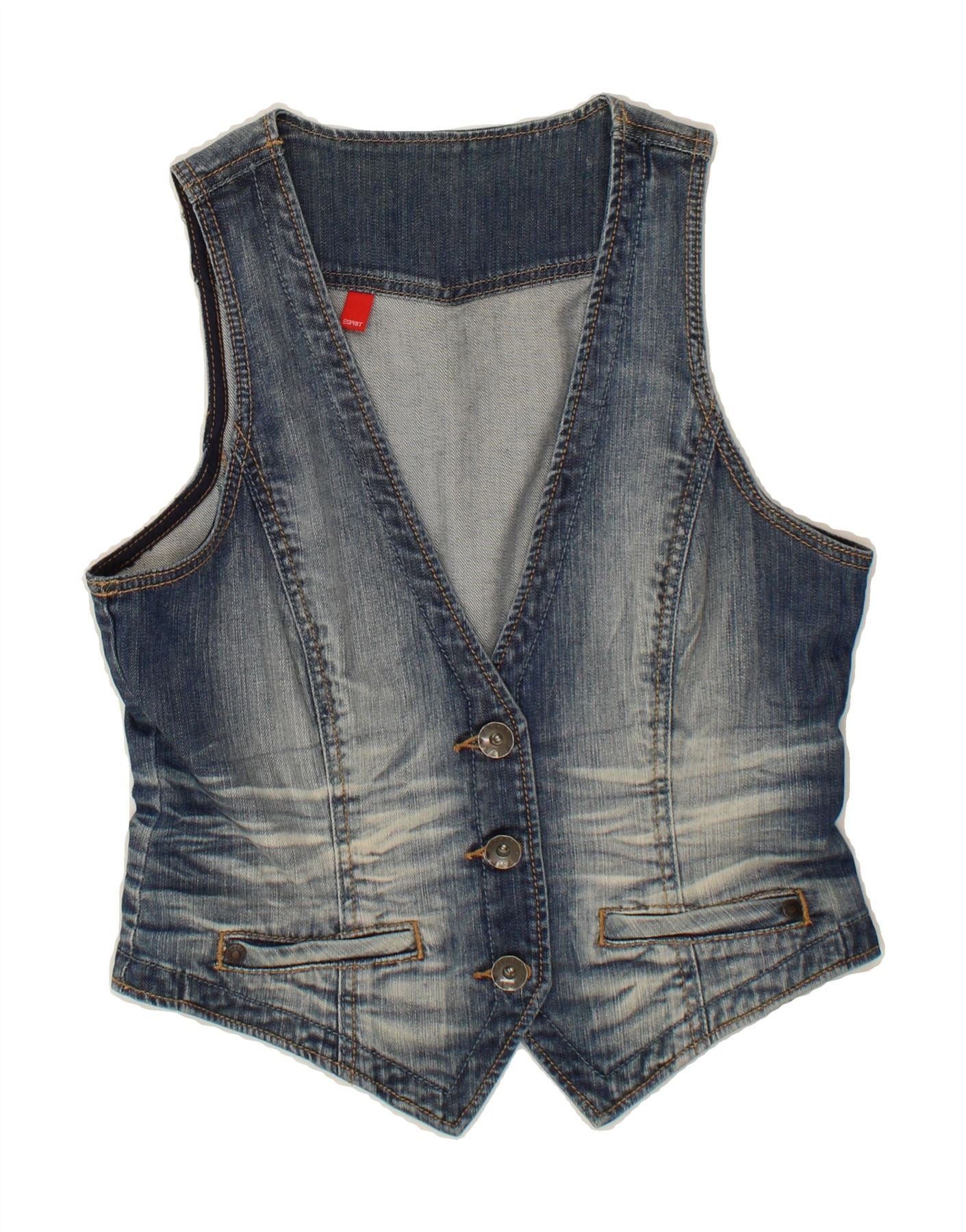 Image of ESPRIT Womens Denim Waistcoat UK 12 Medium Blue Cotton