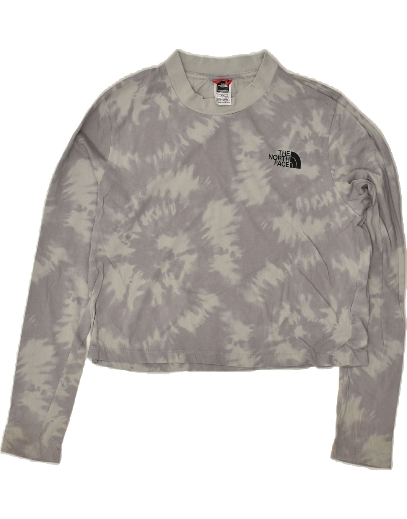 image of THE NORTH FACE Womens Long Sleeve Crop Top UK 14 Medium Grey Tie Dye