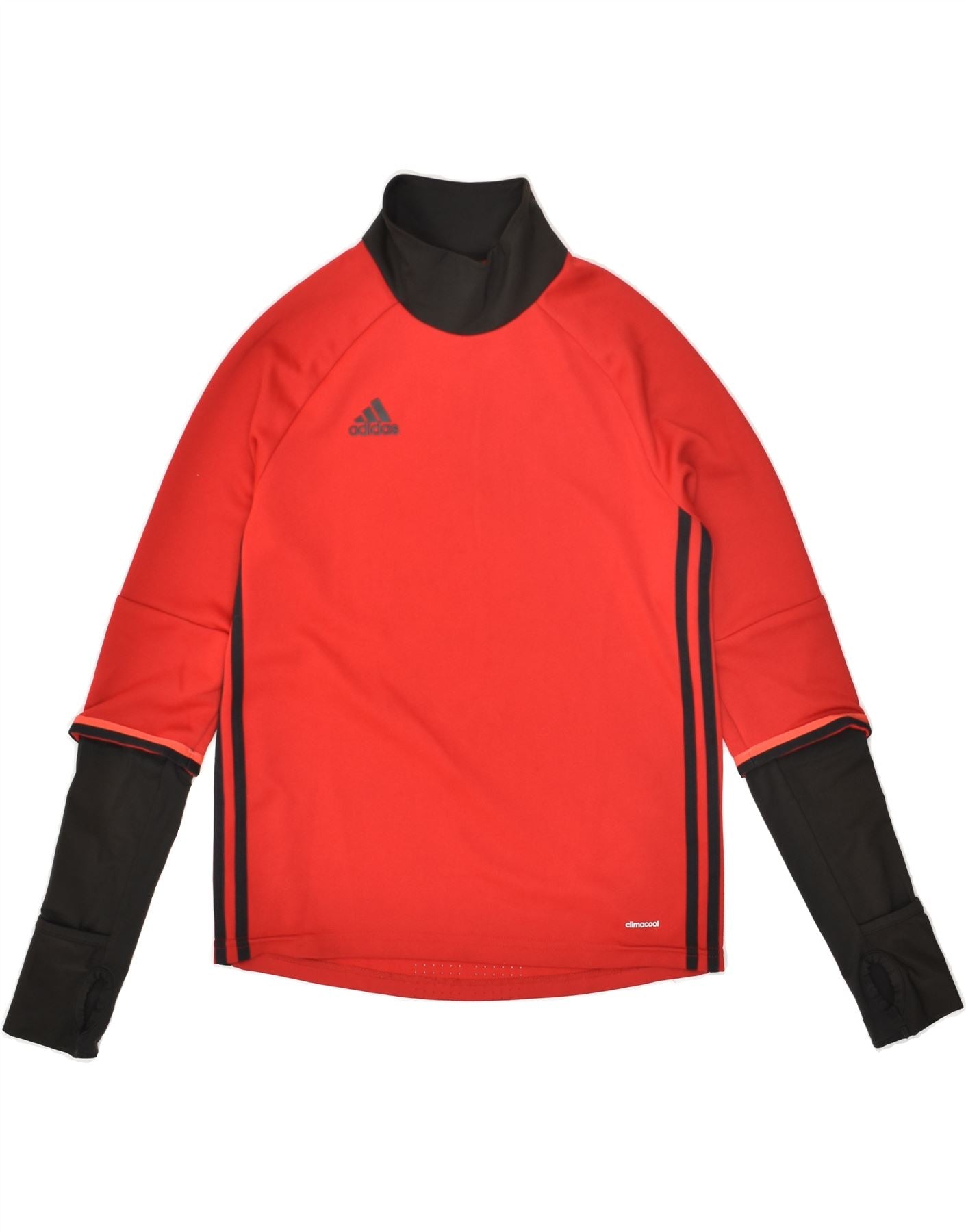 ADIDAS Boys Climacool Top Long Sleeve 11-12 Years Red Colourblock