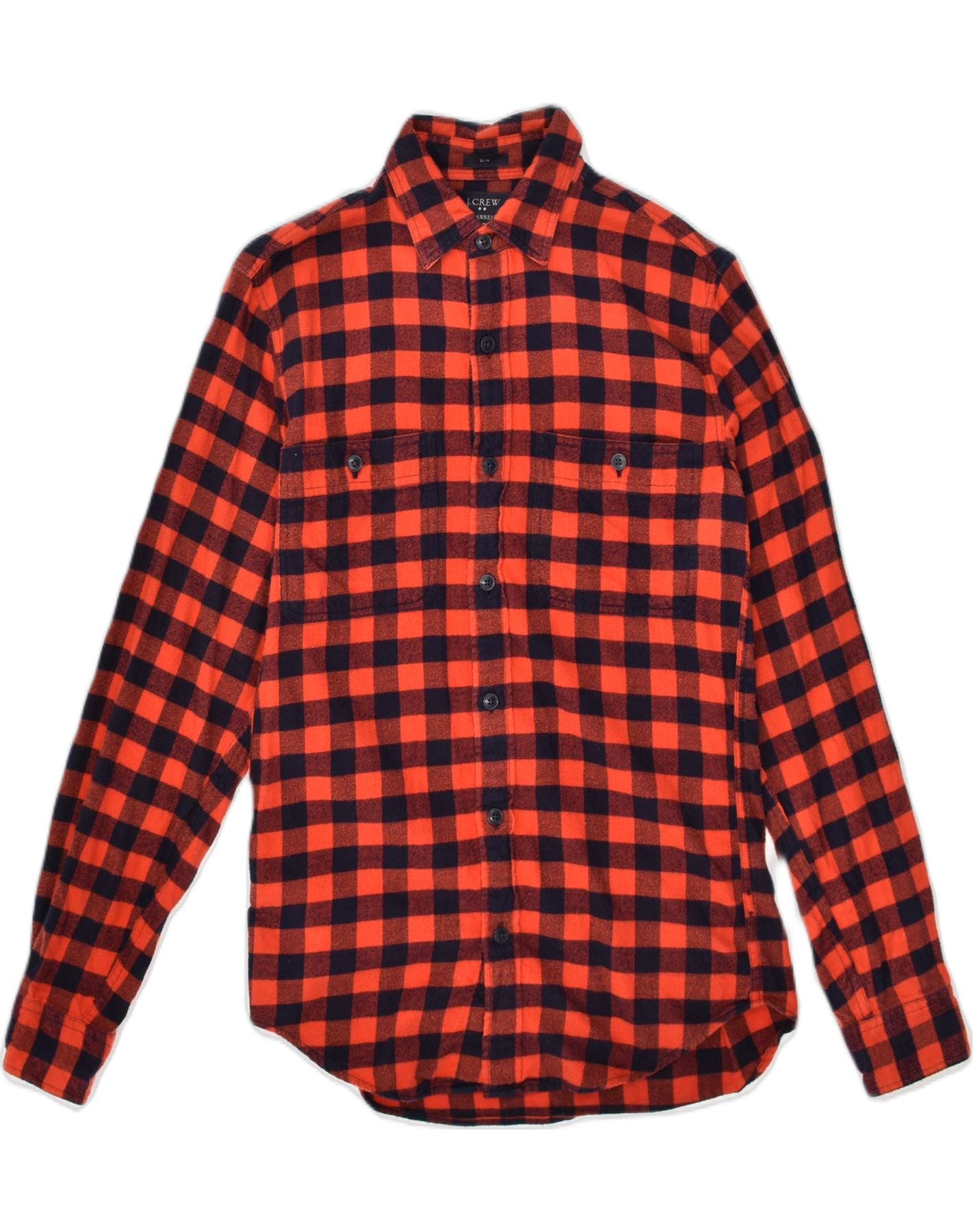 image of J. CREW Mens Slim Flannel Shirt XS Orange Gingham Cotton