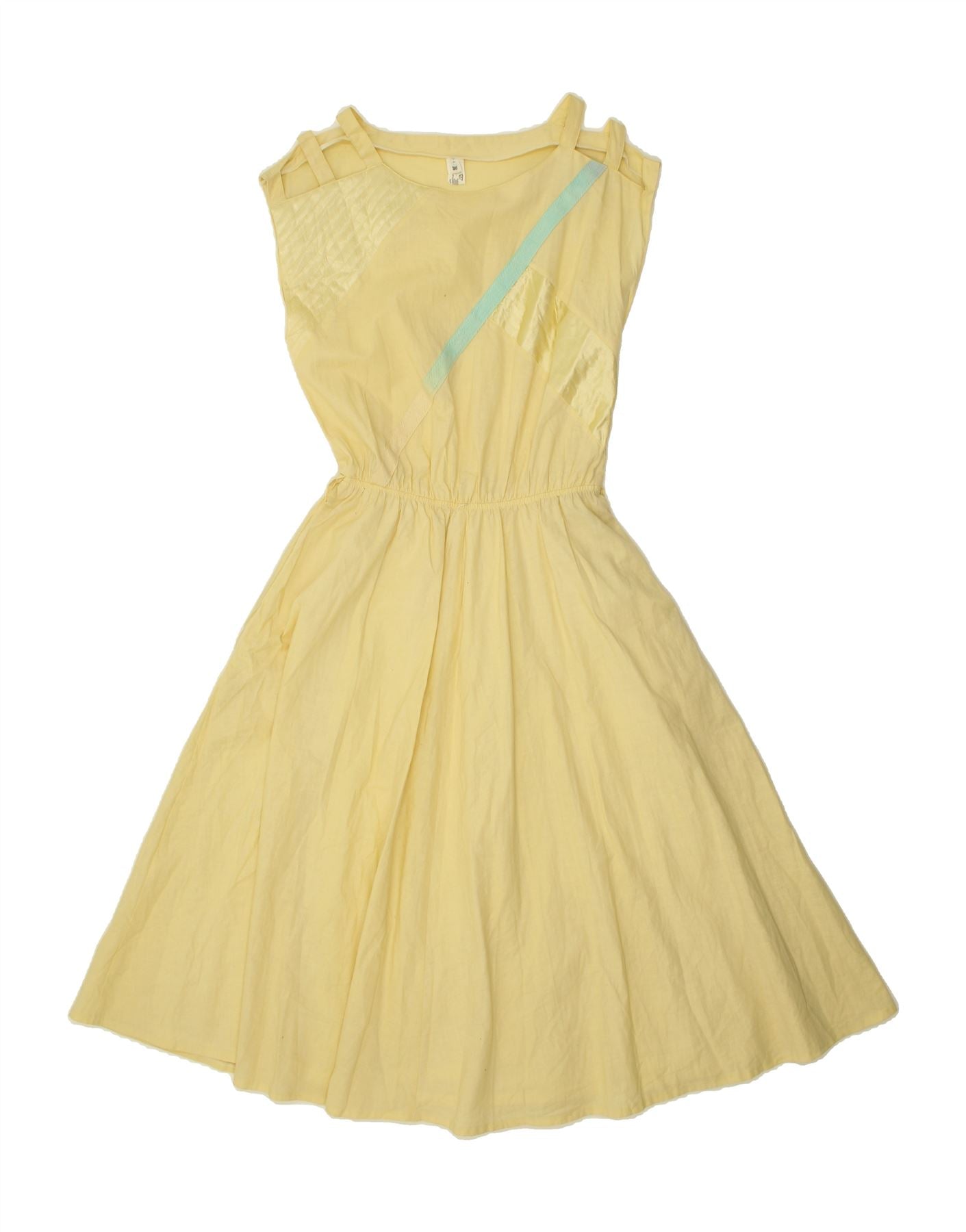 Image of VINTAGE Womens Sleeveless A-Line Dress IT 38 XS Yellow Cotton