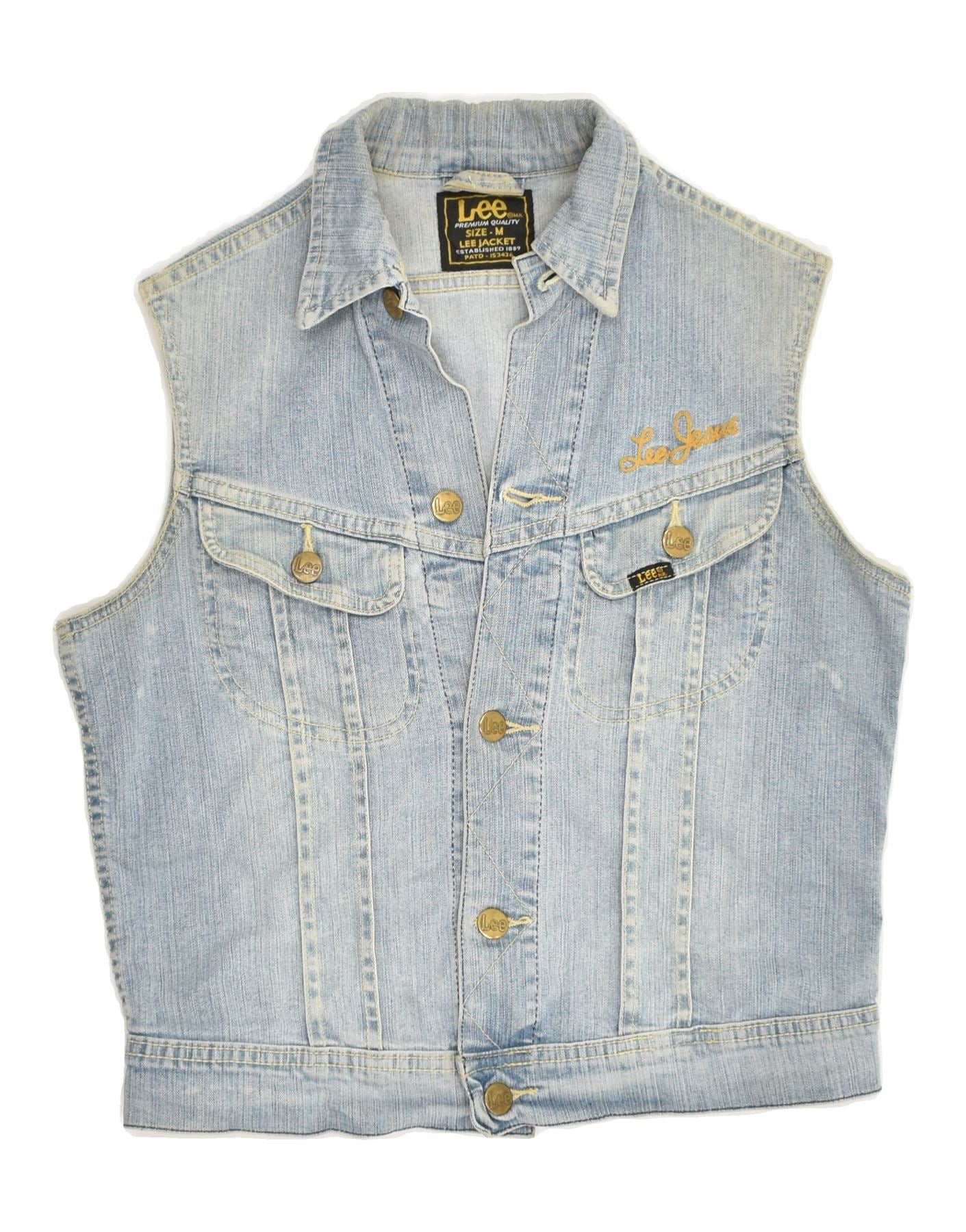 image of LEE Womens Denim Gilet UK 12 Medium Blue Cotton