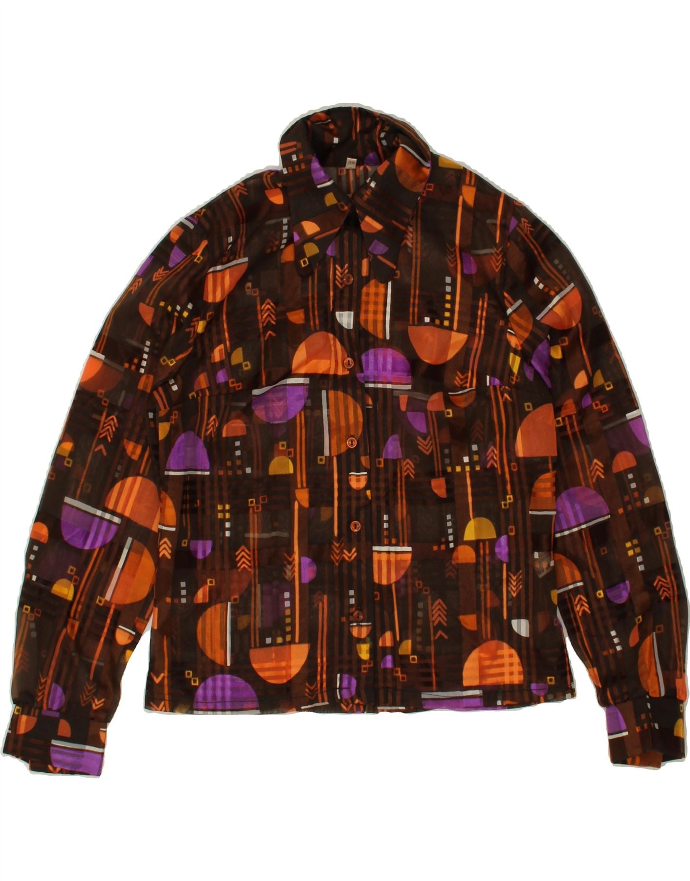 image of VINTAGE Womens Abstract Pattern Shirt Blouse IT 38 XS Brown Polyester