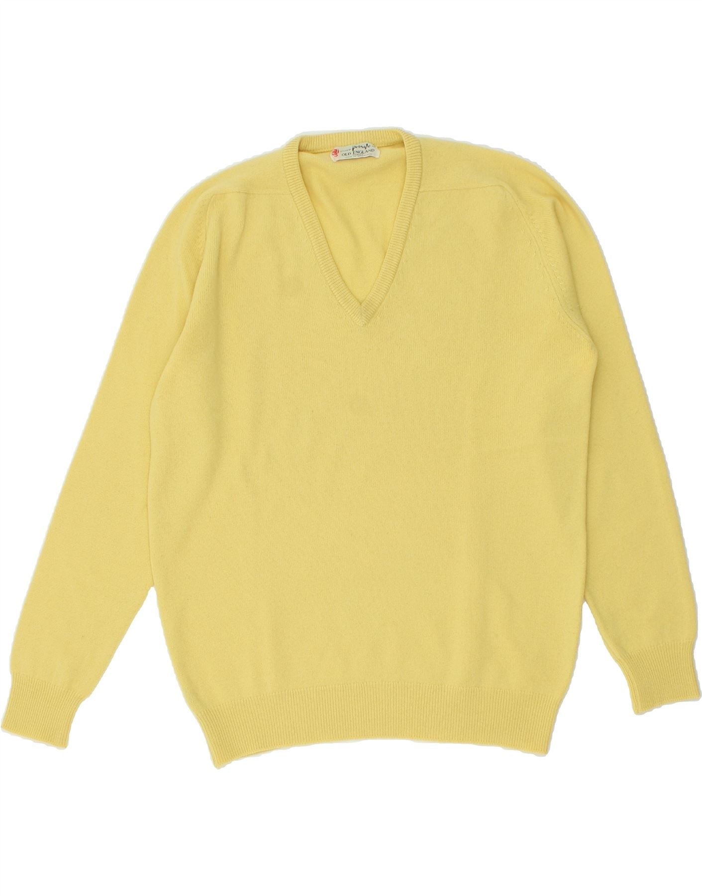 Image of VINTAGE Mens V-Neck Jumper Sweater IT 46 Small Yellow Wool