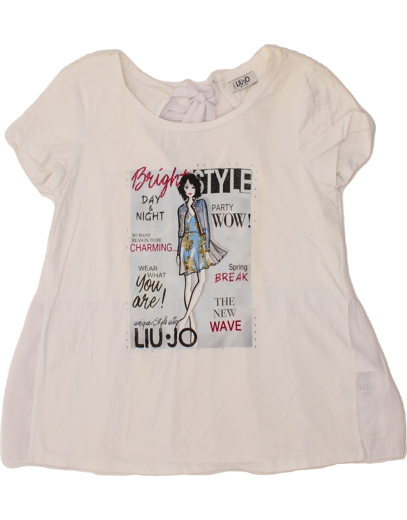 image of LIU JO Womens Graphic Blouse Top UK 6 XS White Cotton