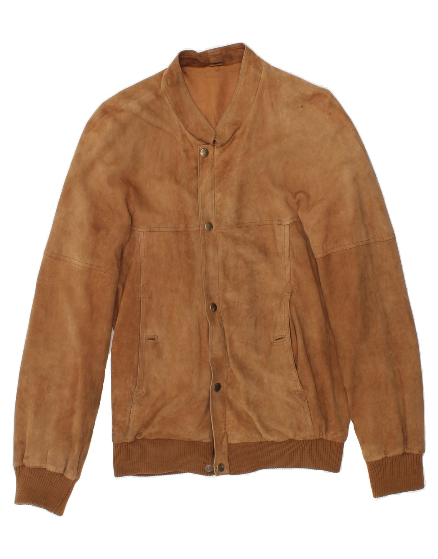 image of VINTAGE Mens Suede Bomber Jacket IT 44 XS Brown Suede