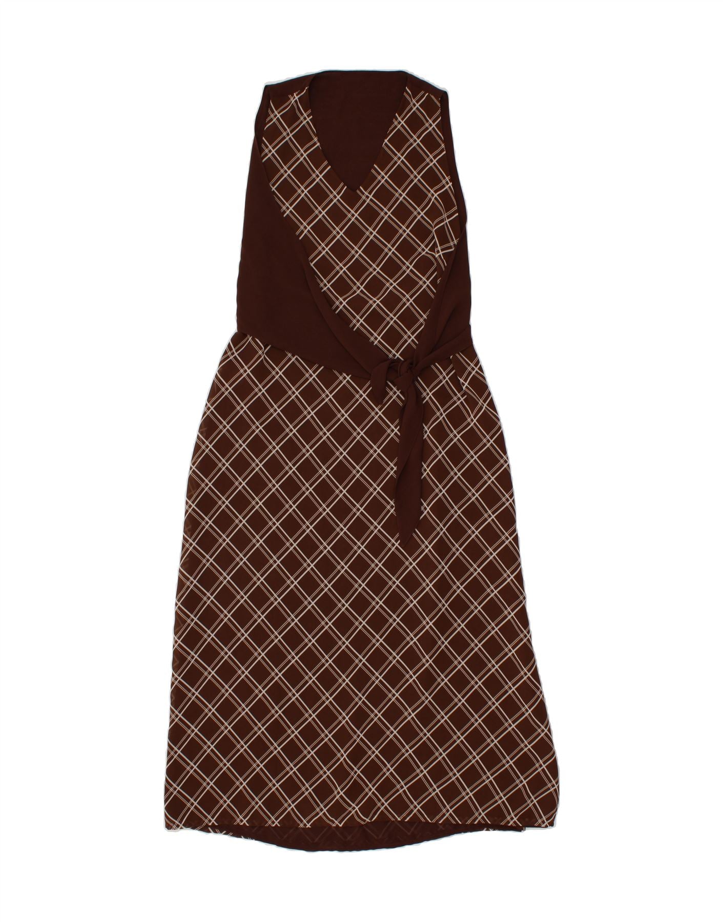 Image of VINTAGE Womens Sleeveless Maxi Dress IT 46 Large Brown Check Polyester