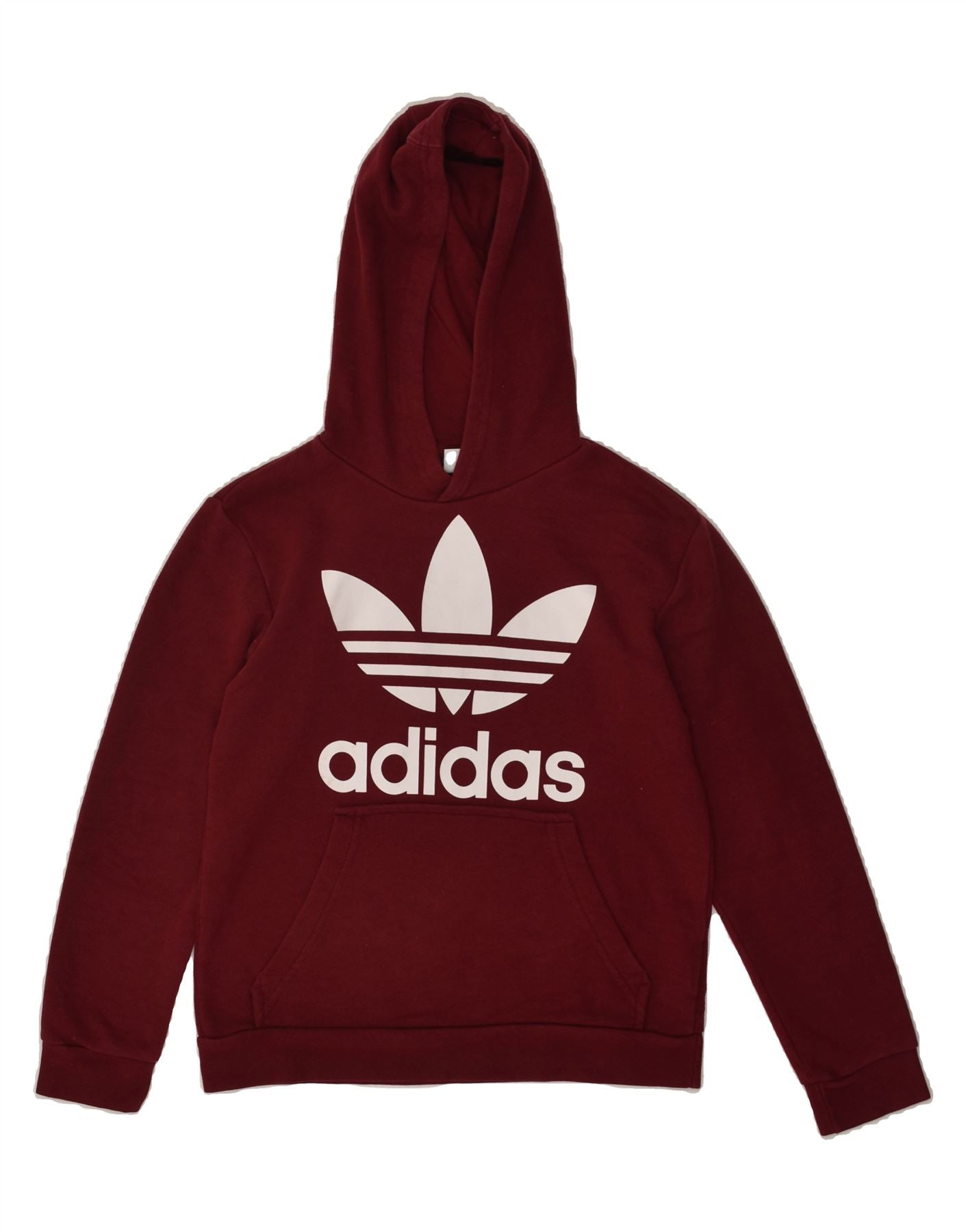 ADIDAS Boys Graphic Hoodie Jumper 11-12 Years Maroon Cotton