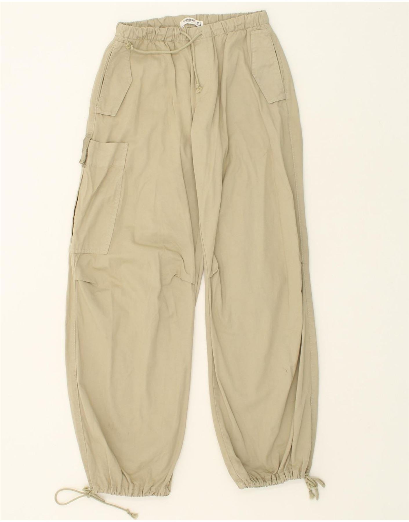 Image of PULL & BEAR Womens Joggers Cargo Trousers Medium W28 L30 Beige Cotton