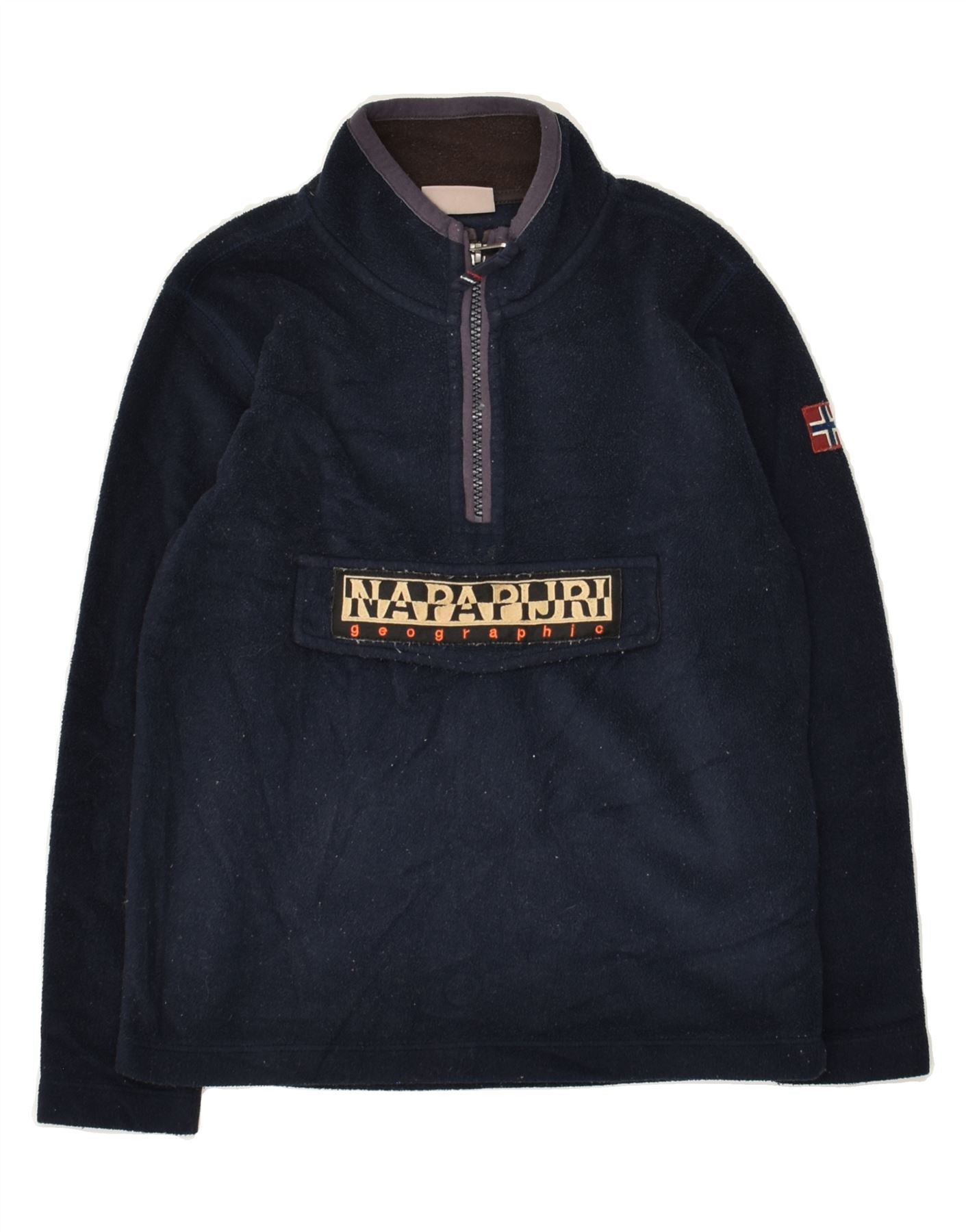 image of NAPAPIJRI Boys Graphic Zip Neck Fleece Jumper 7-8 Years Navy Blue