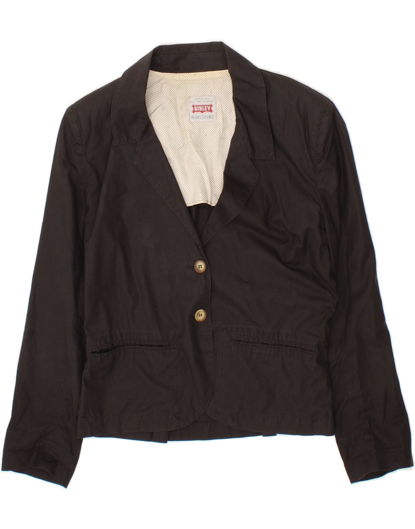 image of SISLEY Womens 2 Button Blazer Jacket UK 14 Medium Black Cotton