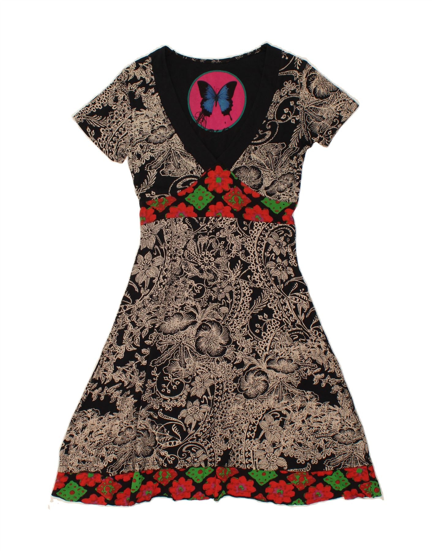 image of DESIGUAL Womens Graphic A-Line Dress UK 10 Small Black Paisley Cotton