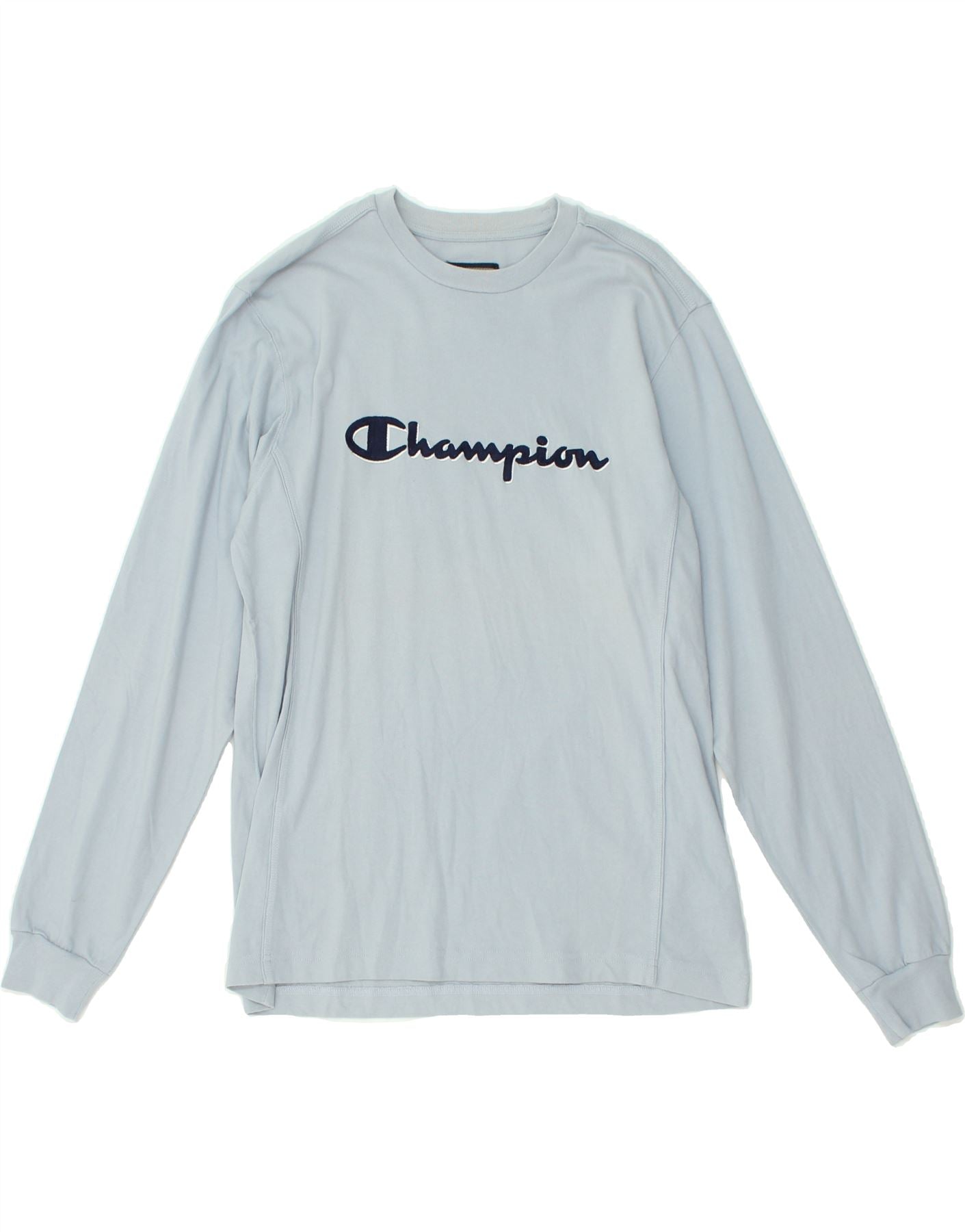 image of CHAMPION Mens Graphic Top Long Sleeve Large Blue Cotton