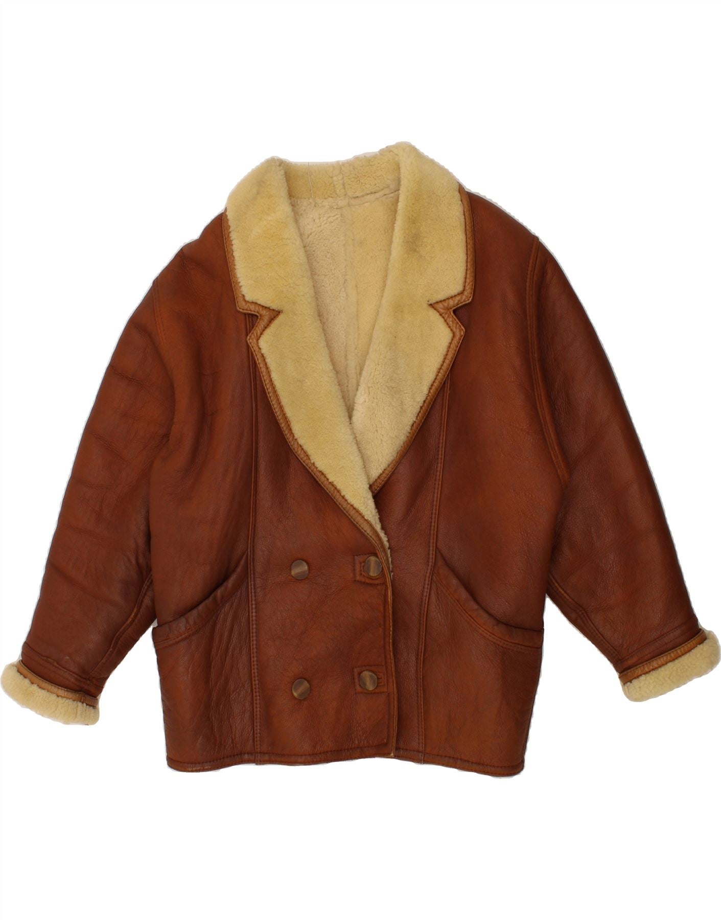 image of VINTAGE Womens Double Breasted Jacket IT 44 Medium Brown Shearling