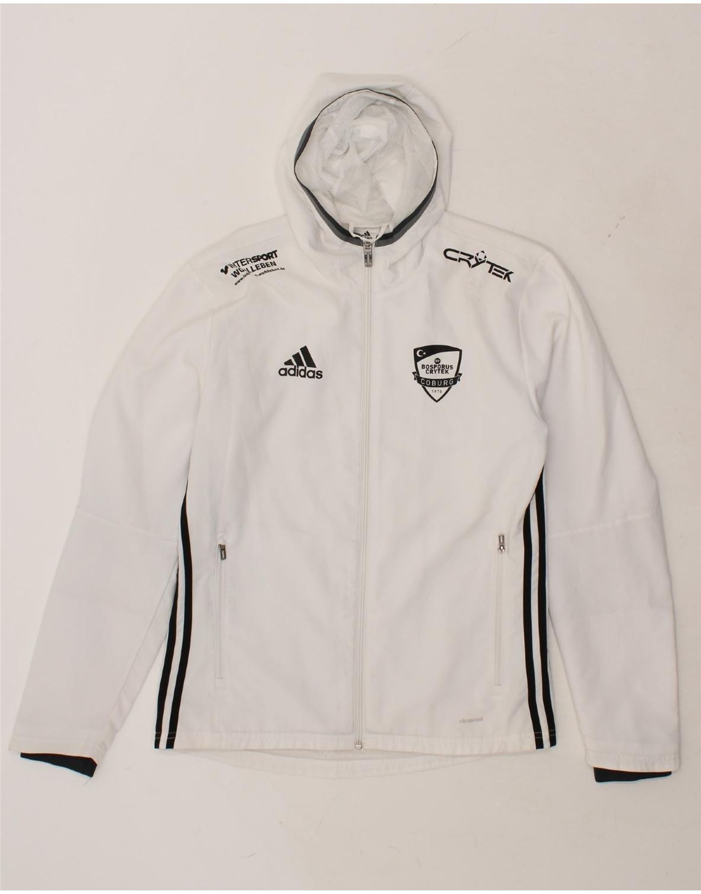 image of ADIDAS Mens Graphic Hooded Tracksuit Top Jacket Small White Polyester