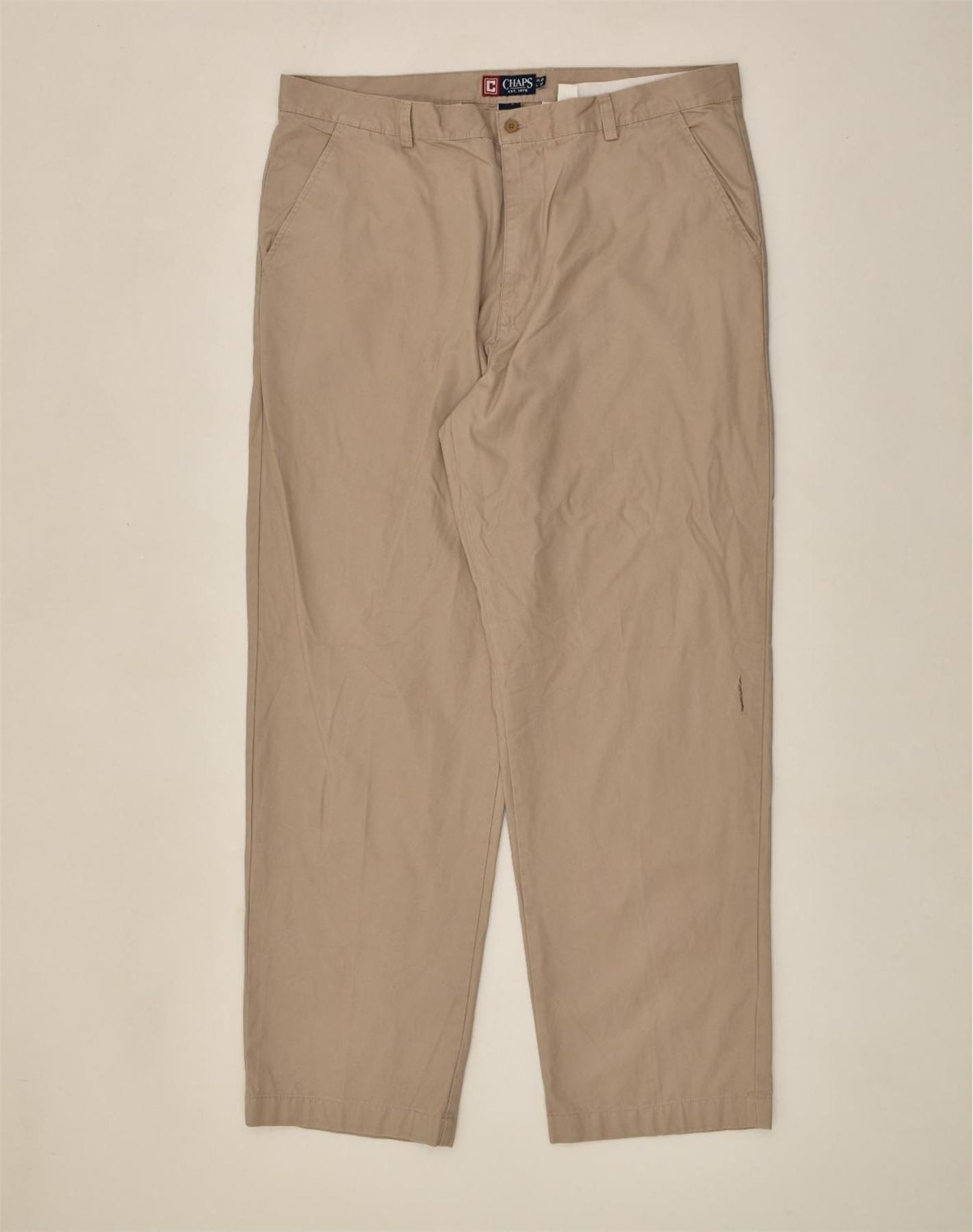 image of CHAPS Mens Straight Chino Trousers W40 L32  Beige Cotton