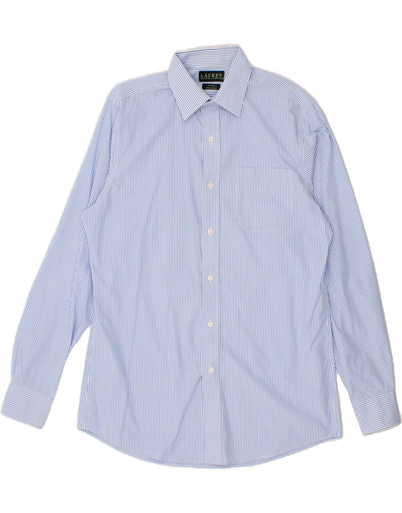 image of RALPH LAUREN Mens Fitted Shirt Large Blue Striped