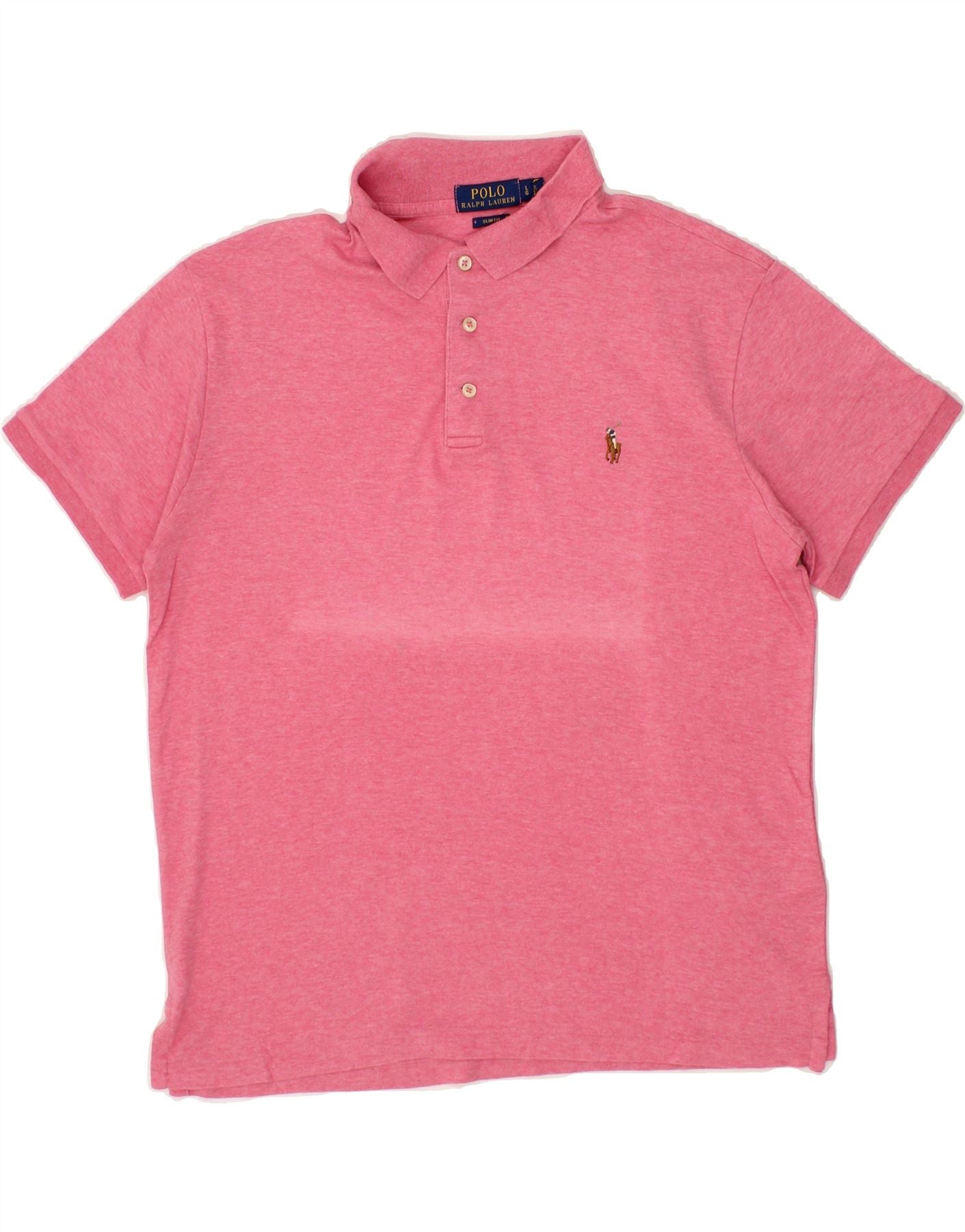 Image of POLO RALPH LAUREN Mens Slim Fit Polo Shirt Large Pink Cotton