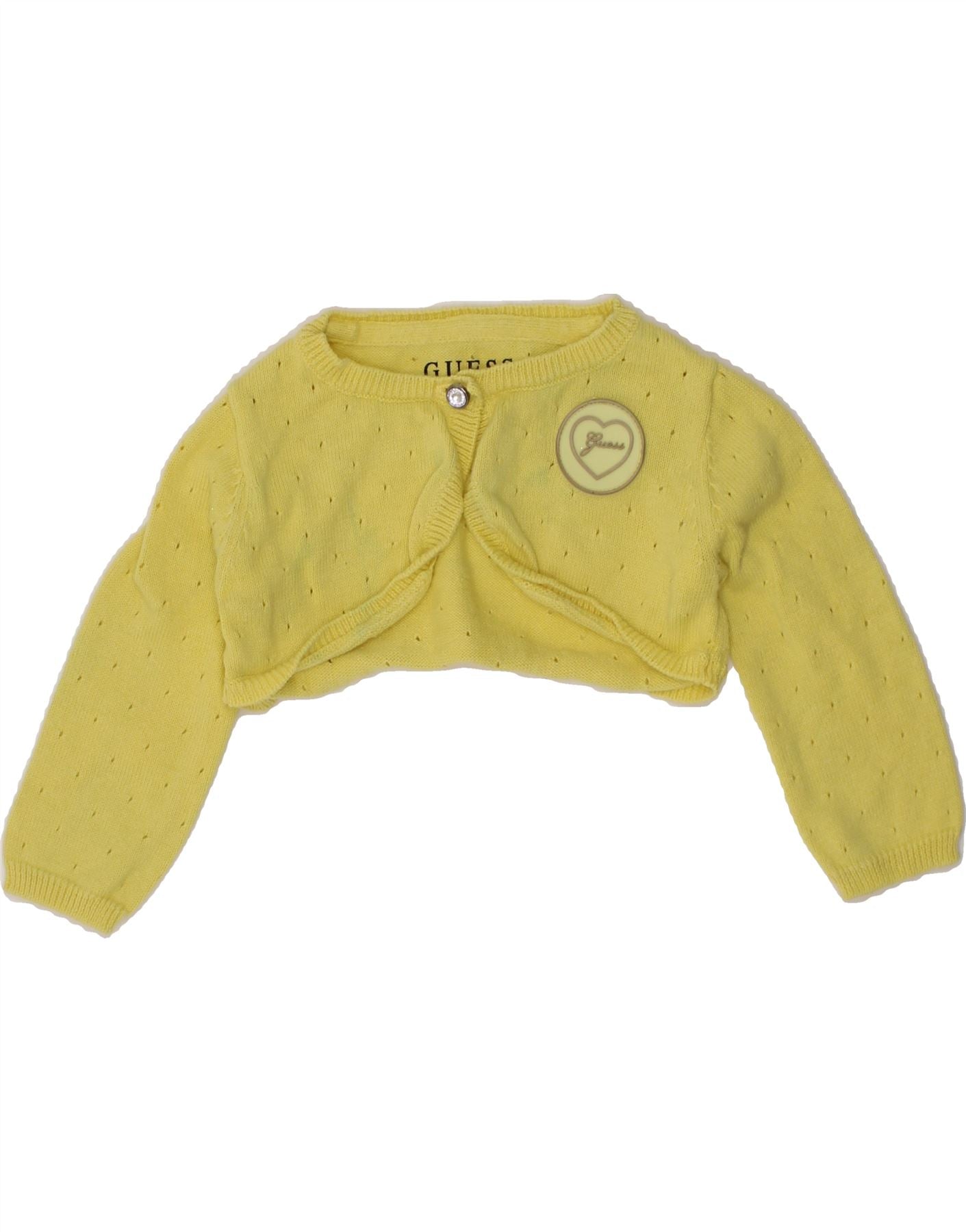 image of GUESS Baby Girls Crop Cardigan Sweater 3-6 Months Yellow