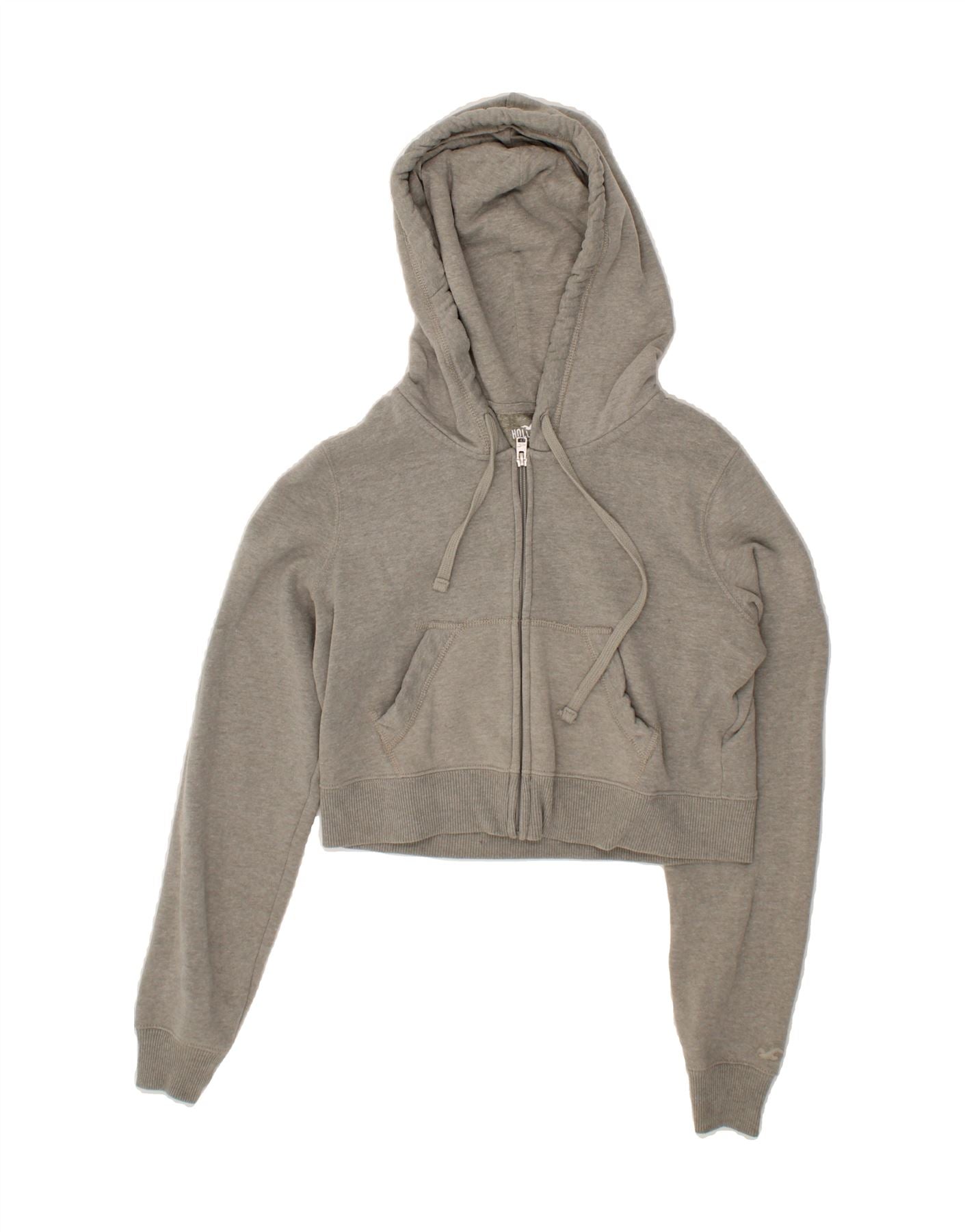 image of HOLLISTER Womens Crop Zip Hoodie Sweater UK 14 Medium Grey Cotton