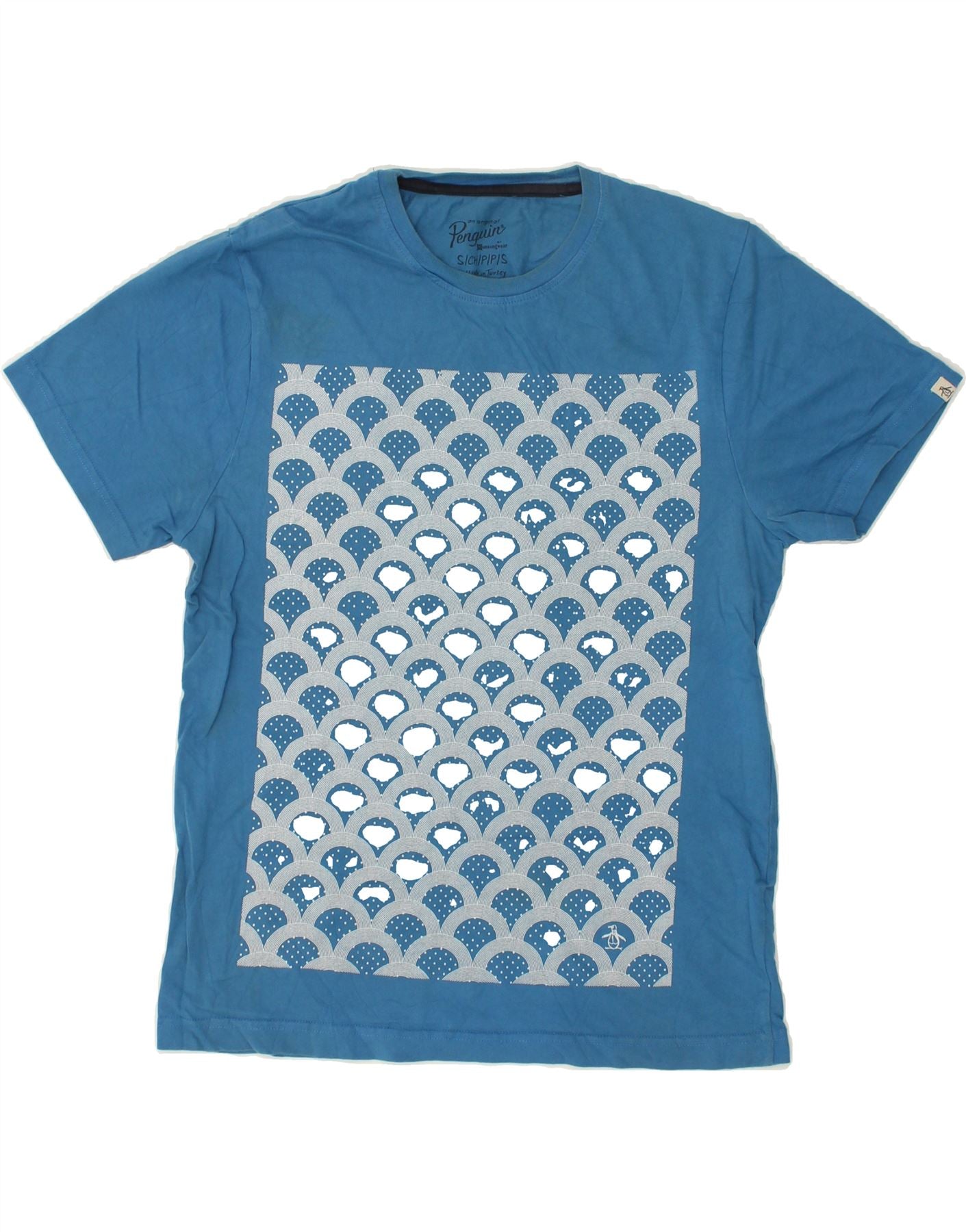 image of PENGUIN Mens Graphic T-Shirt Top Small Blue Cotton
