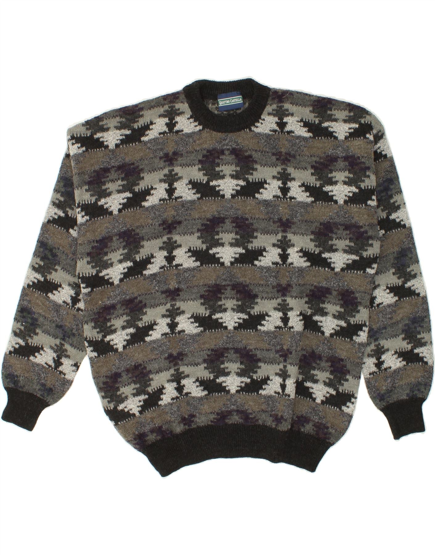 Image of VINTAGE Mens Crew Neck Jumper Sweater Medium Grey Fair Isle