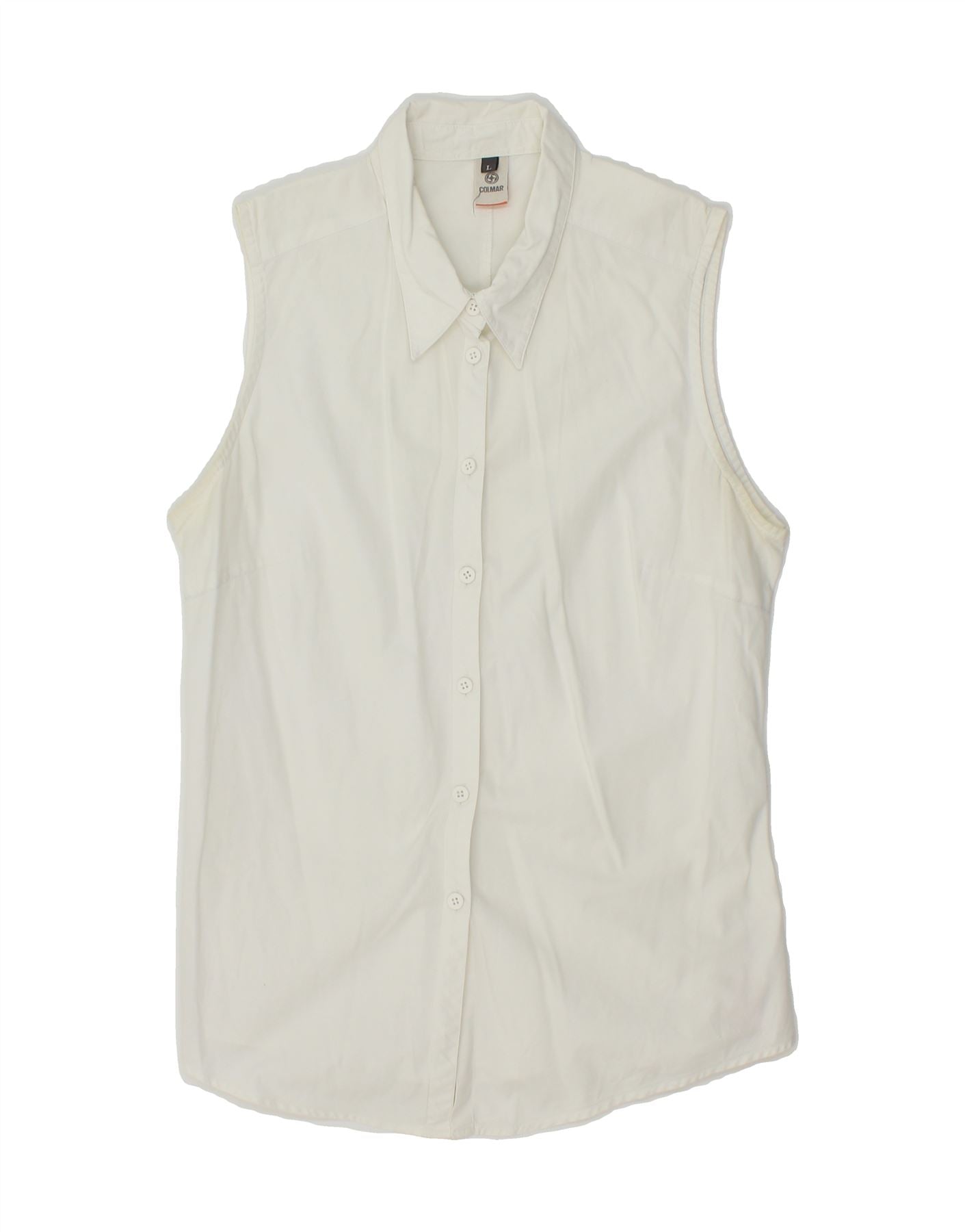 image of COLMAR Womens Sleeveless Shirt UK 14 Large Off White Cotton