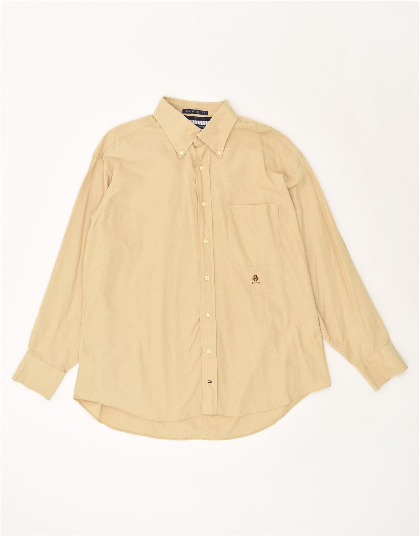 image of TOMMY HILFIGER Mens Vintage Shirt Size 17 XL Beige Cotton