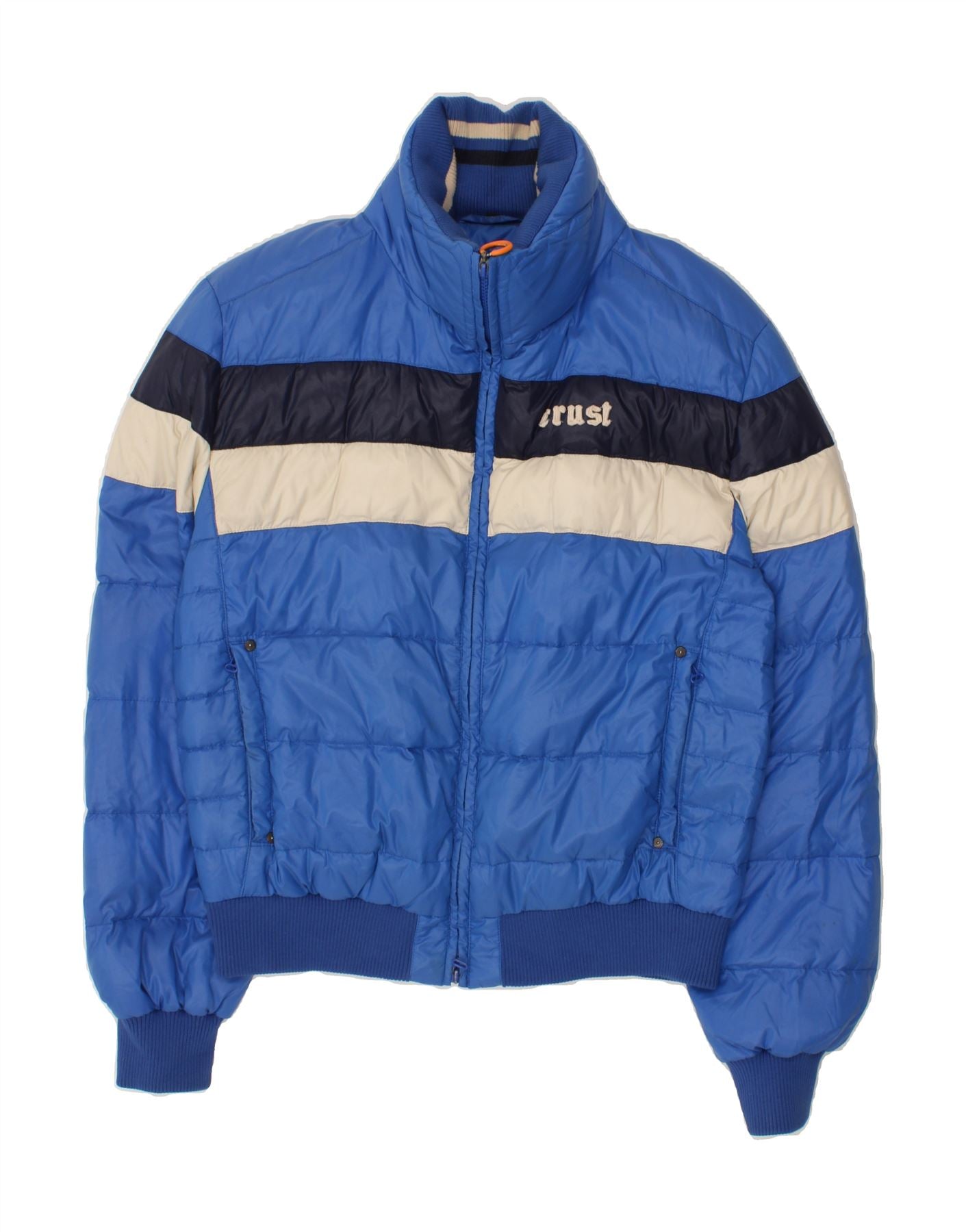 image of VINTAGE Mens Padded Jacket UK 40 Large Blue Striped Polyamide