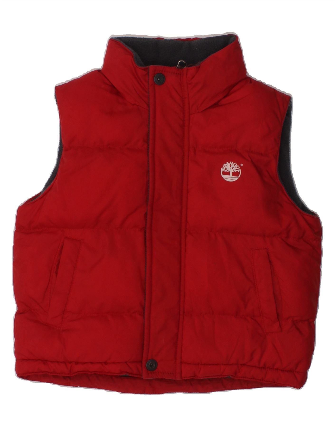 Image of TIMBERLAND Boys Graphic Hooded Padded Gilet 4-5 Years Red Polyester