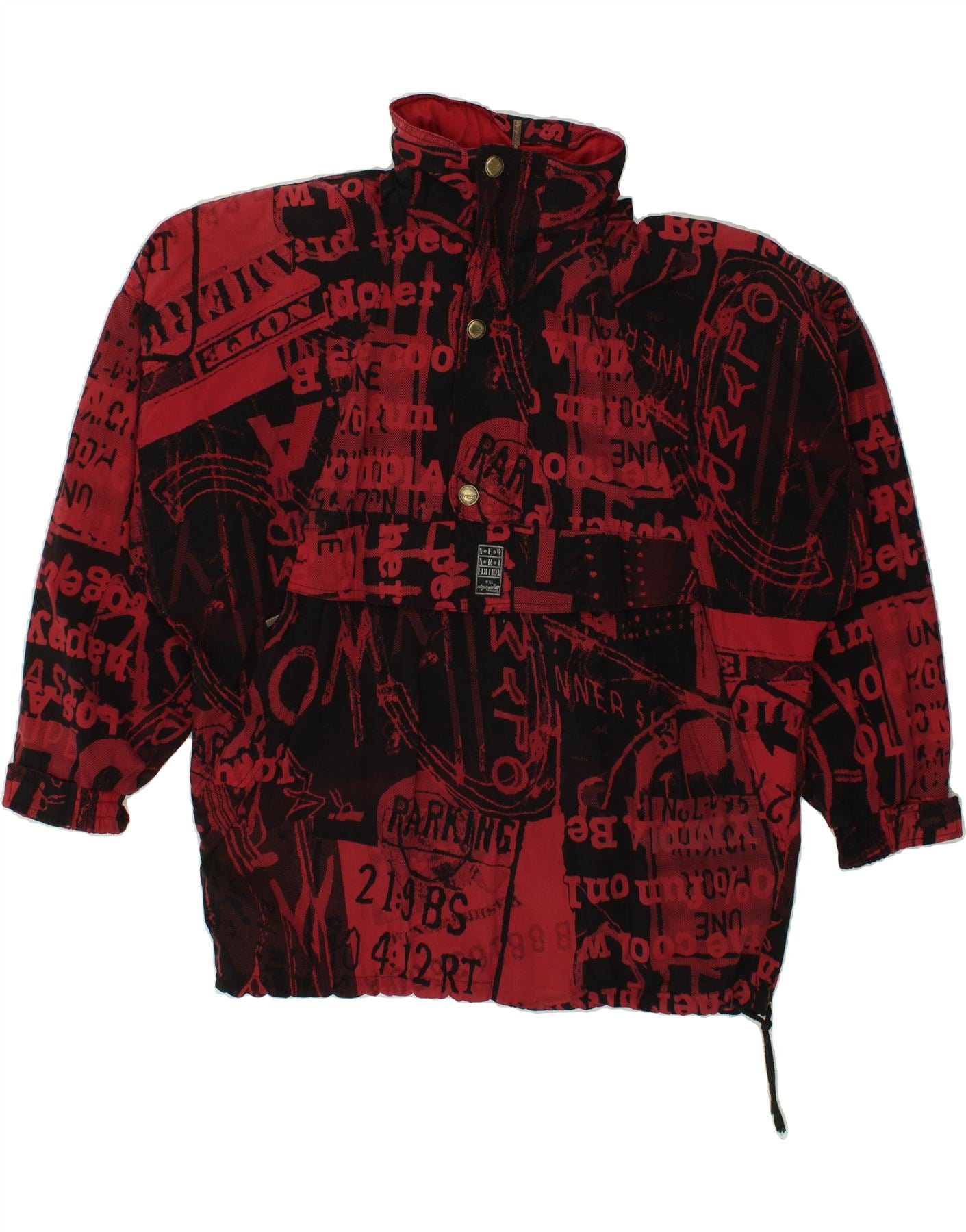 image of VINTAGE Mens Abstract Pattern Hooded Anorak Jacket UK 40 Large Red