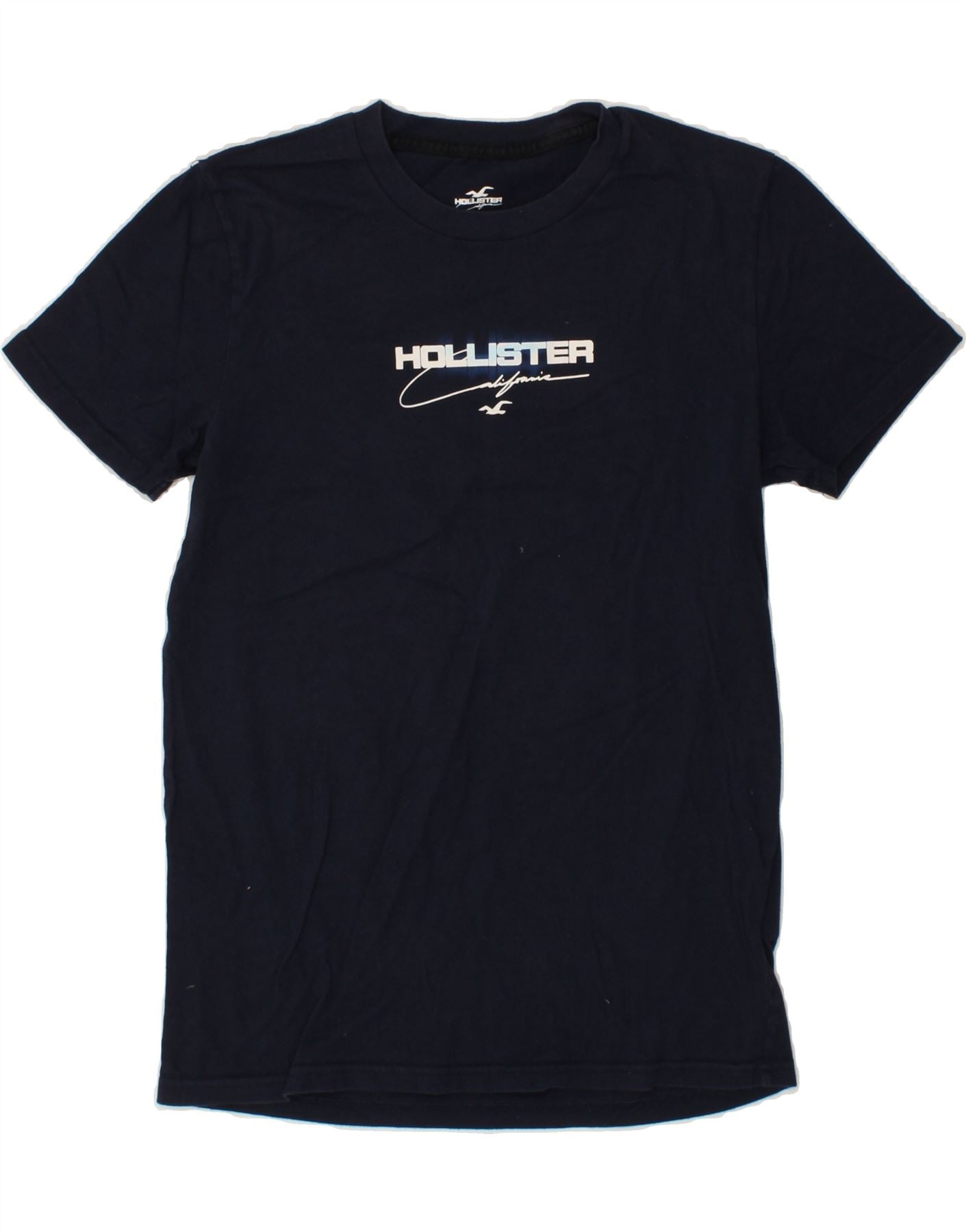 image of HOLLISTER Womens California Graphic T-Shirt Top UK 6 XS Navy Blue Cotton