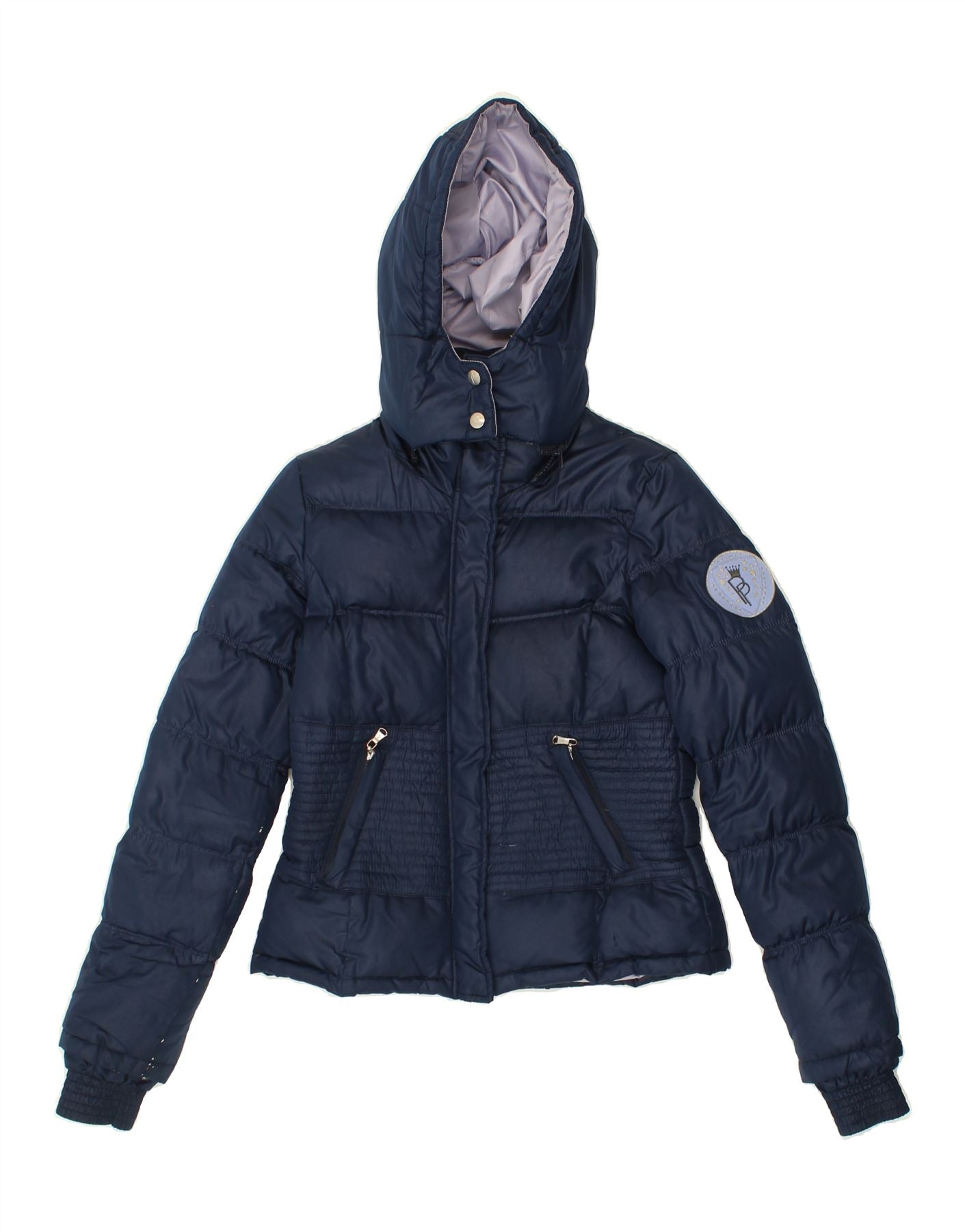 image of PATRIZIA PEPE Womens Hooded Padded Jacket IT 40 Small Navy Blue Polyester