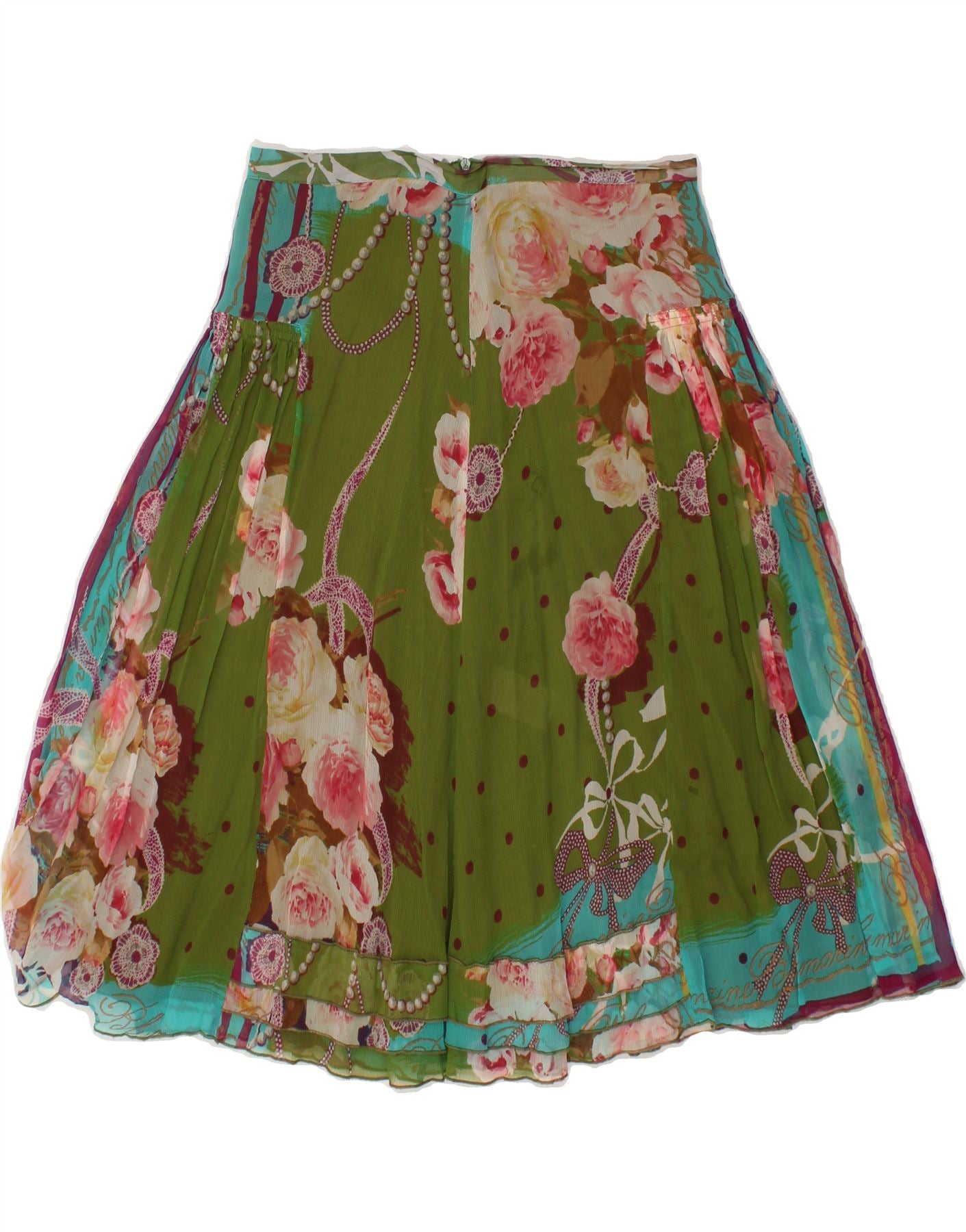 image of BLUMARINE Womens A-Line Skirt IT 40 Small W29  Green Floral Silk